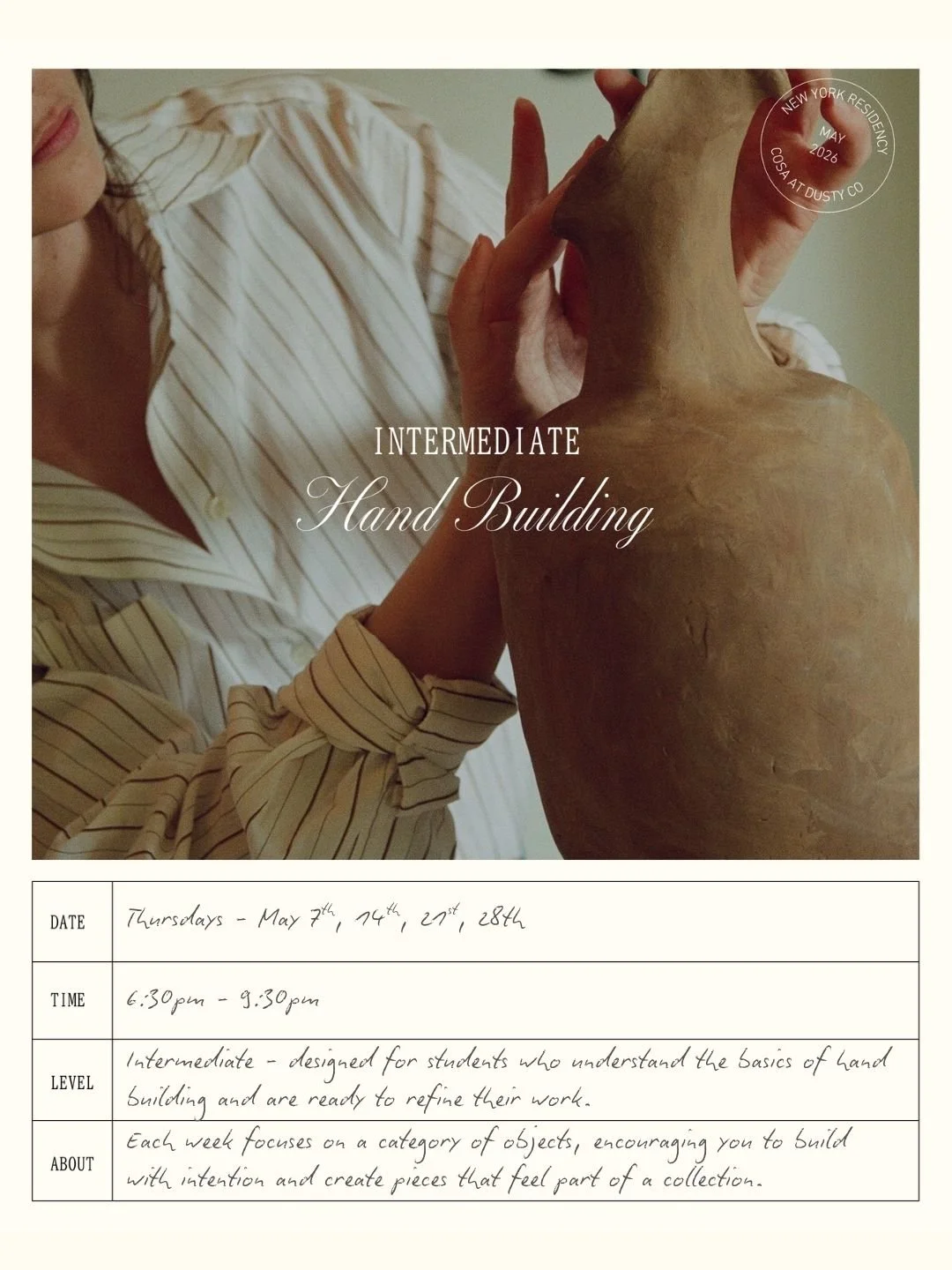 Intermediate Handbuilding | Thursdays 6:30pm (May)