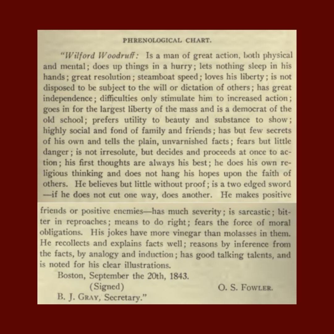 Many prominent religious figures were prompted by their followers to get and publish their phrenological readings. This was a way to ensure they were right for the job and had large enough required faculties and small enough undesirable ones. The fir