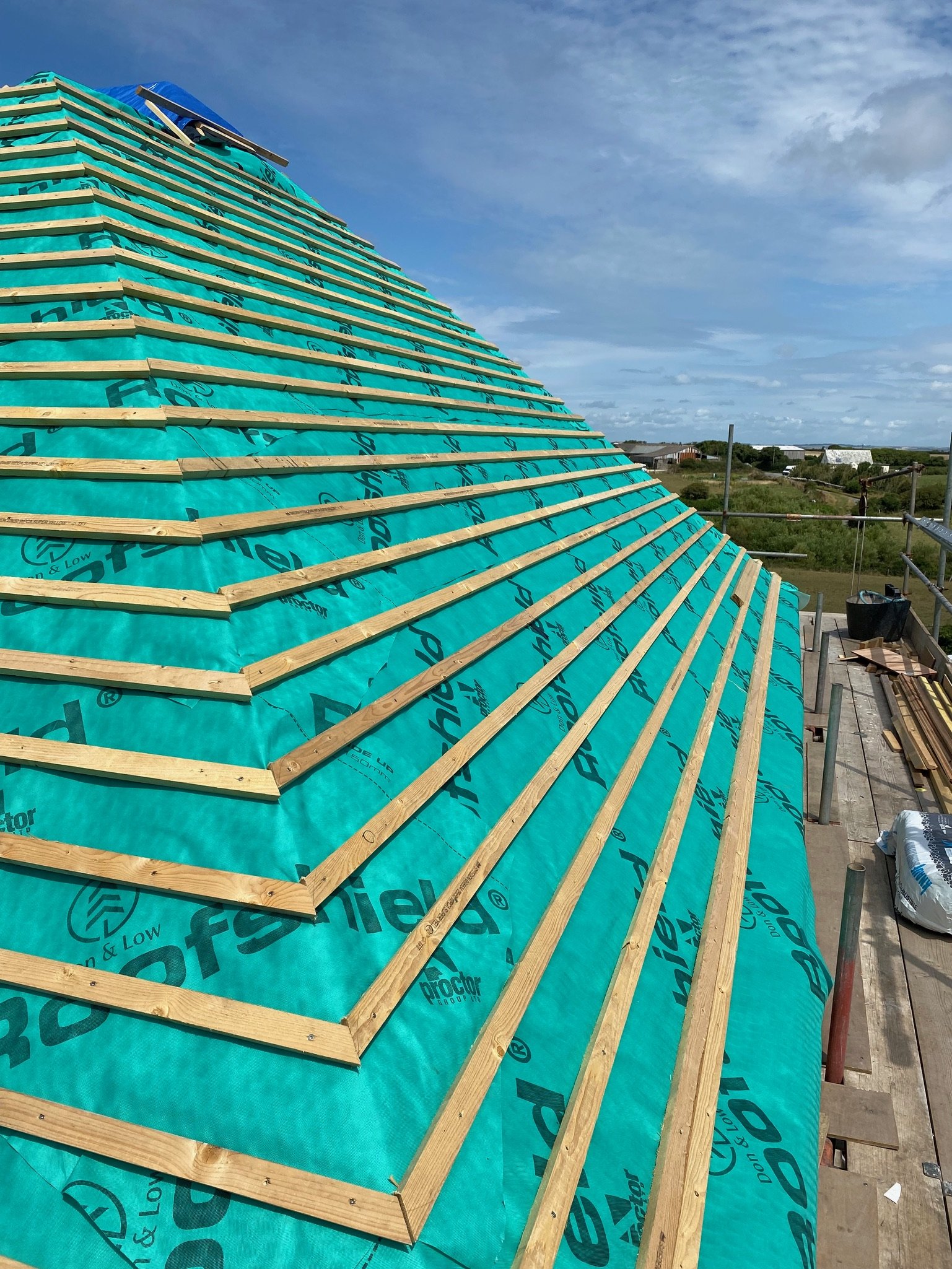 The new roof timbers and underlay