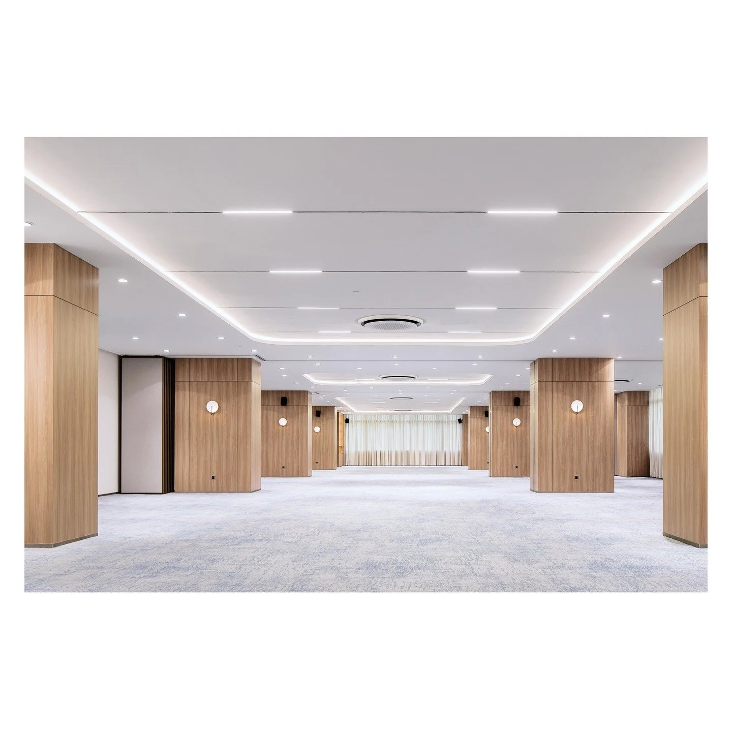 TK Central Conference space, 2025.

The venue includes three connected halls that can be opened up or closed off to suit the size and style of each event. We kept the design contemporary and clean, tailored to work just as well for formal corporate f