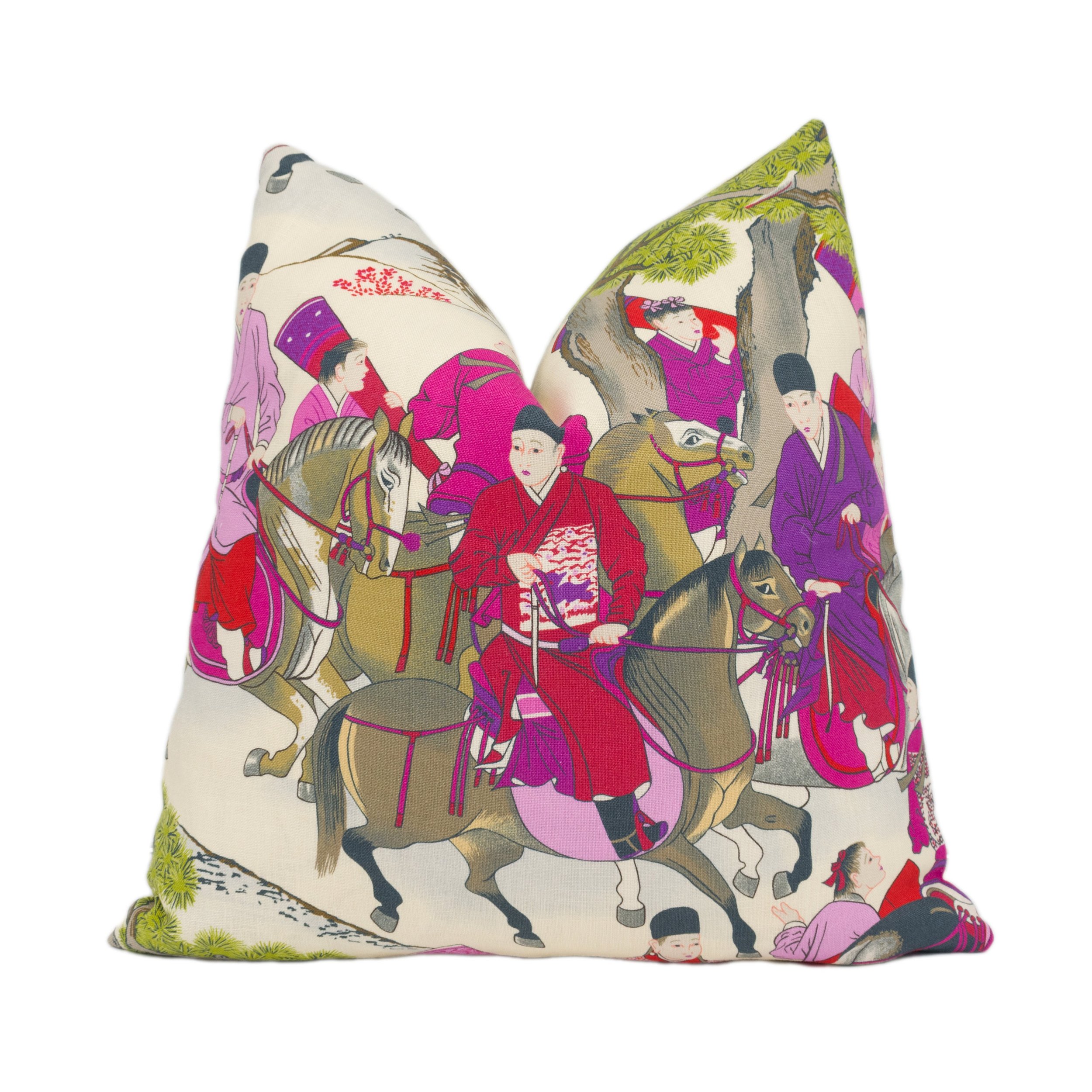 Manuel Canovas - Les Cavaliers Lin - Rose Indien - Bright Chinese Inspired Cushion Cover - Handmade Throw Pillow Designer Home Décor