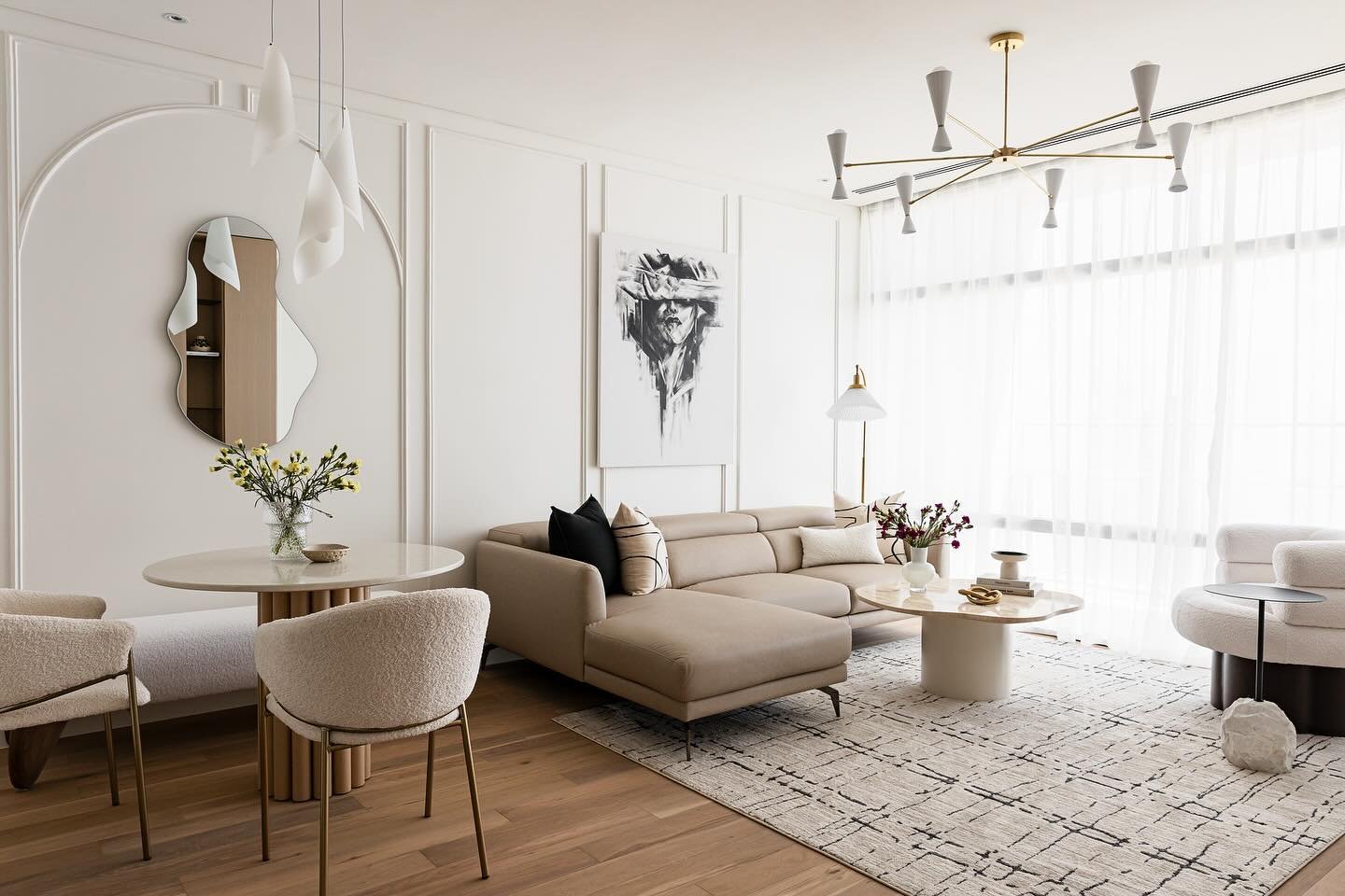 Living Room Drop 

Pictures: @sergeinekrasov 

#InteriorDesign #DubaiInteriors #ModernElegance #OrganicDesign #HomeDecor #DiningRoomInspo #SpaceOptimization #DesignDetails #ArchMolding #MirrorMagic #SmallSpaceDesign #ElegantLiving #HomeStyling #Dubai