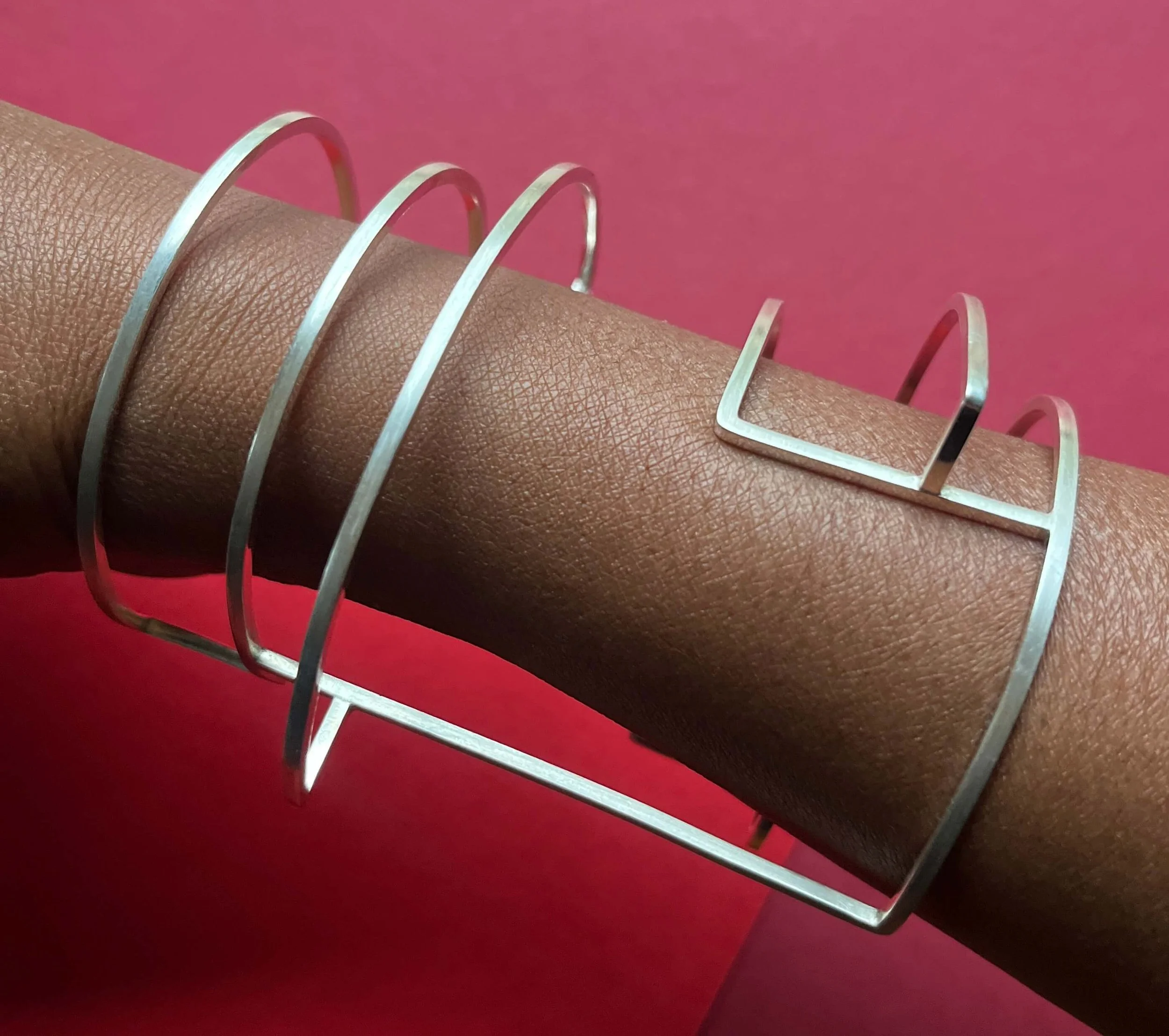 Silver Architectural Cuff Bangle