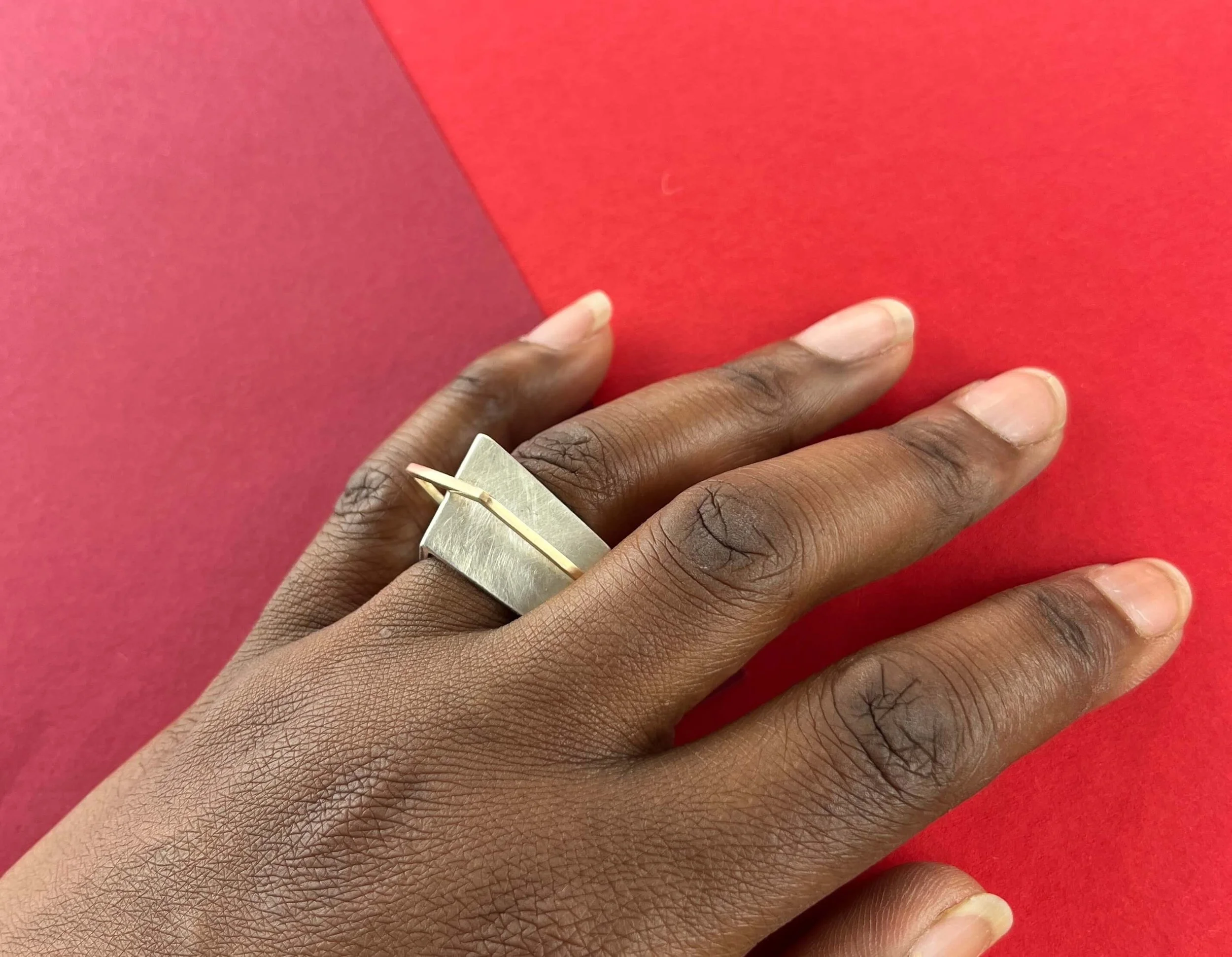 One of a Kind Chunky Silver and Gold Ring