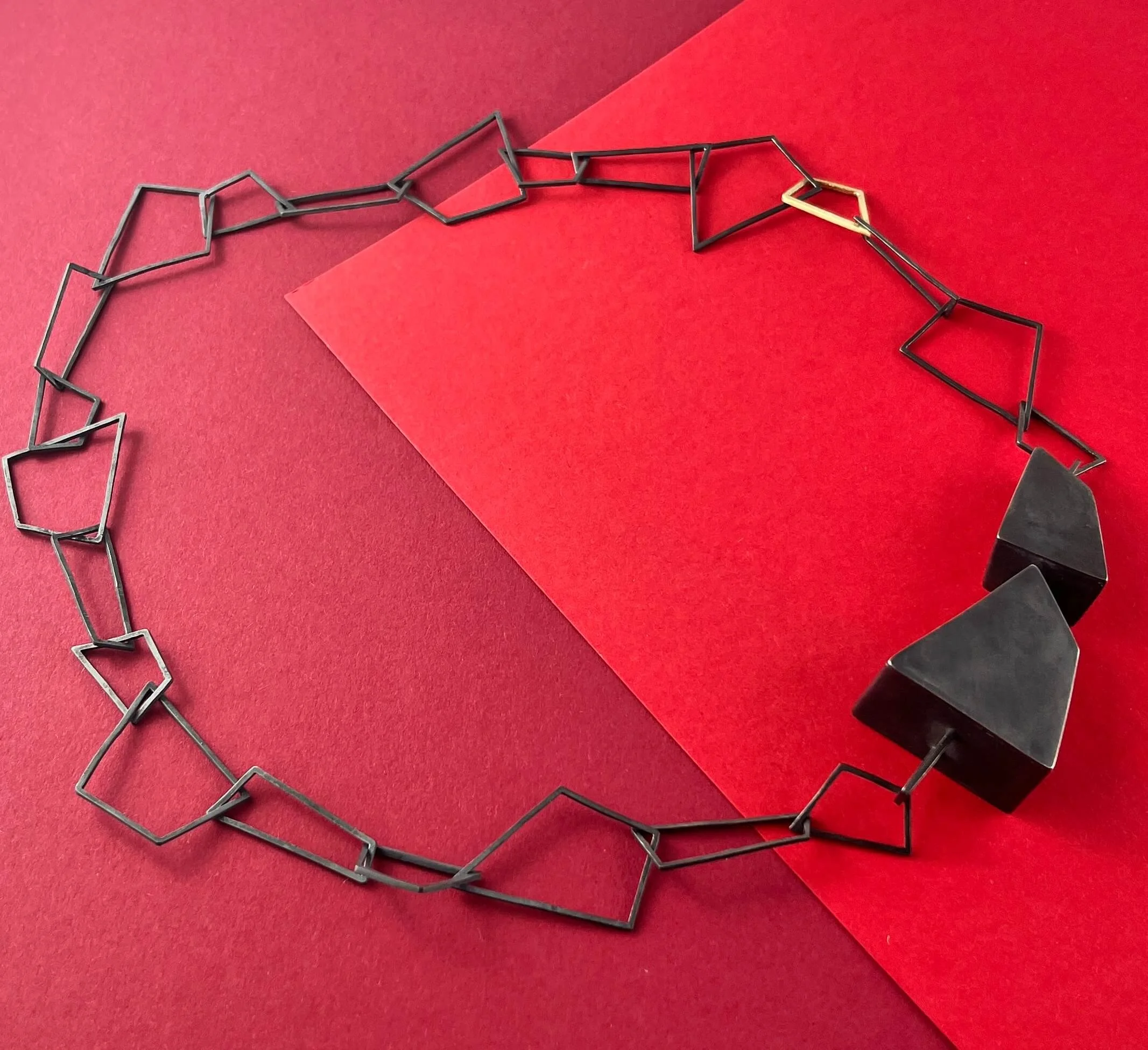 Oxidised Silver Chain Necklace 18ct gold link