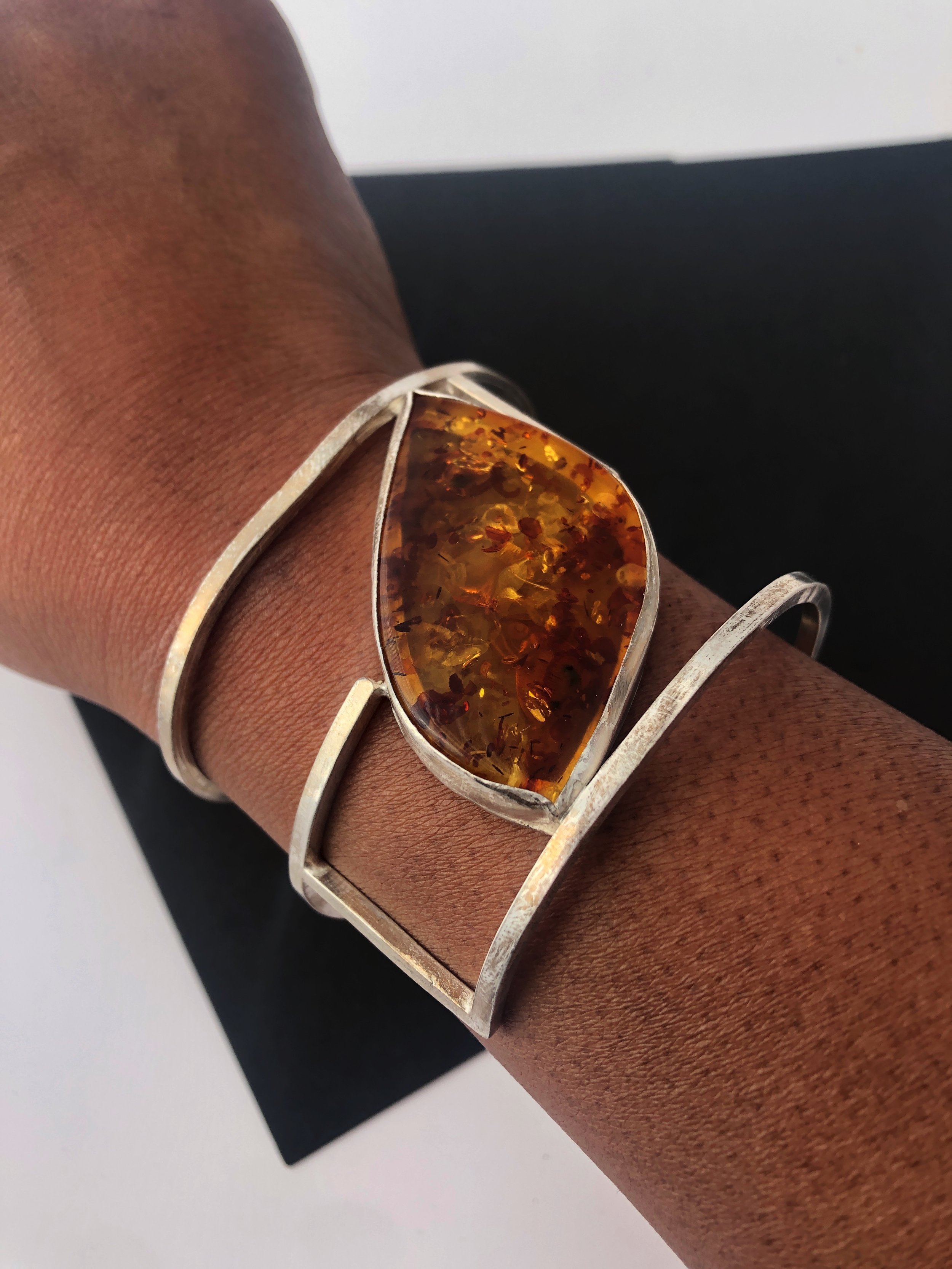 Redesigned silver and amber bracelet