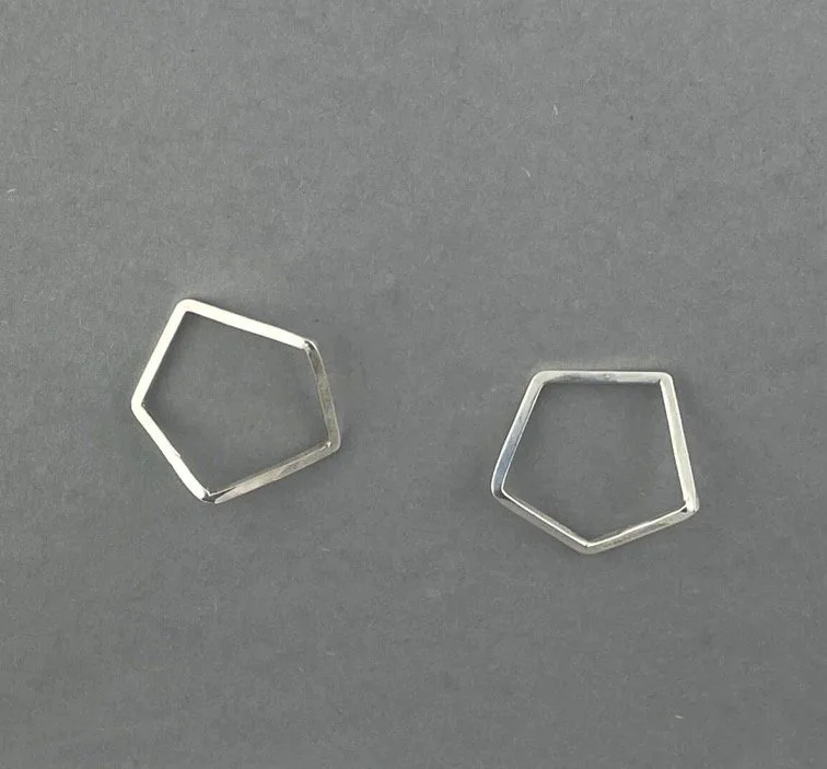 'Penta Geo' Silver Stud Earrings