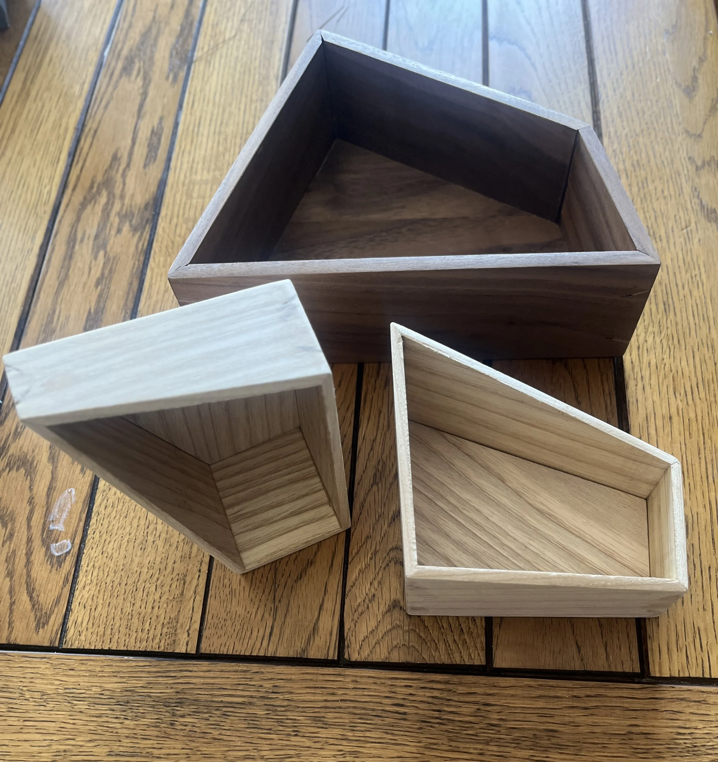 Three reclaimed timber wooden boxes 