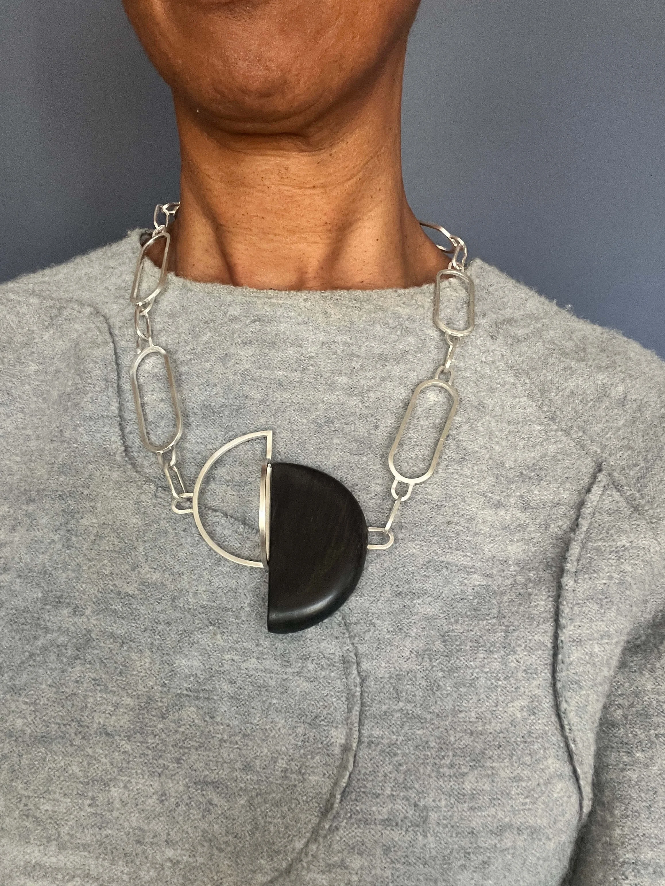 Handcrafted Sterling Silver and Ebony Chain Necklace