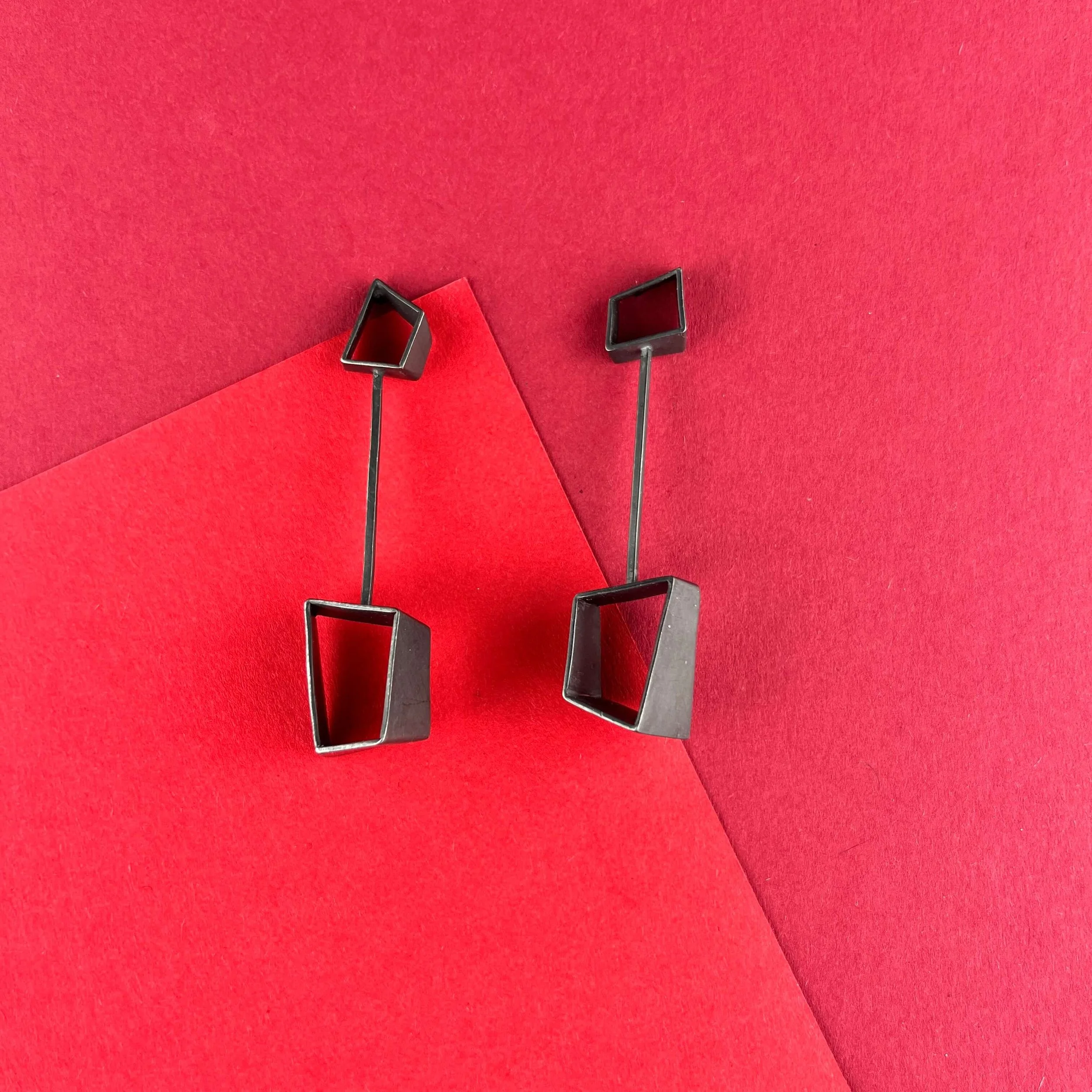 Mismatched Oxidized Silver Dangle Earrings