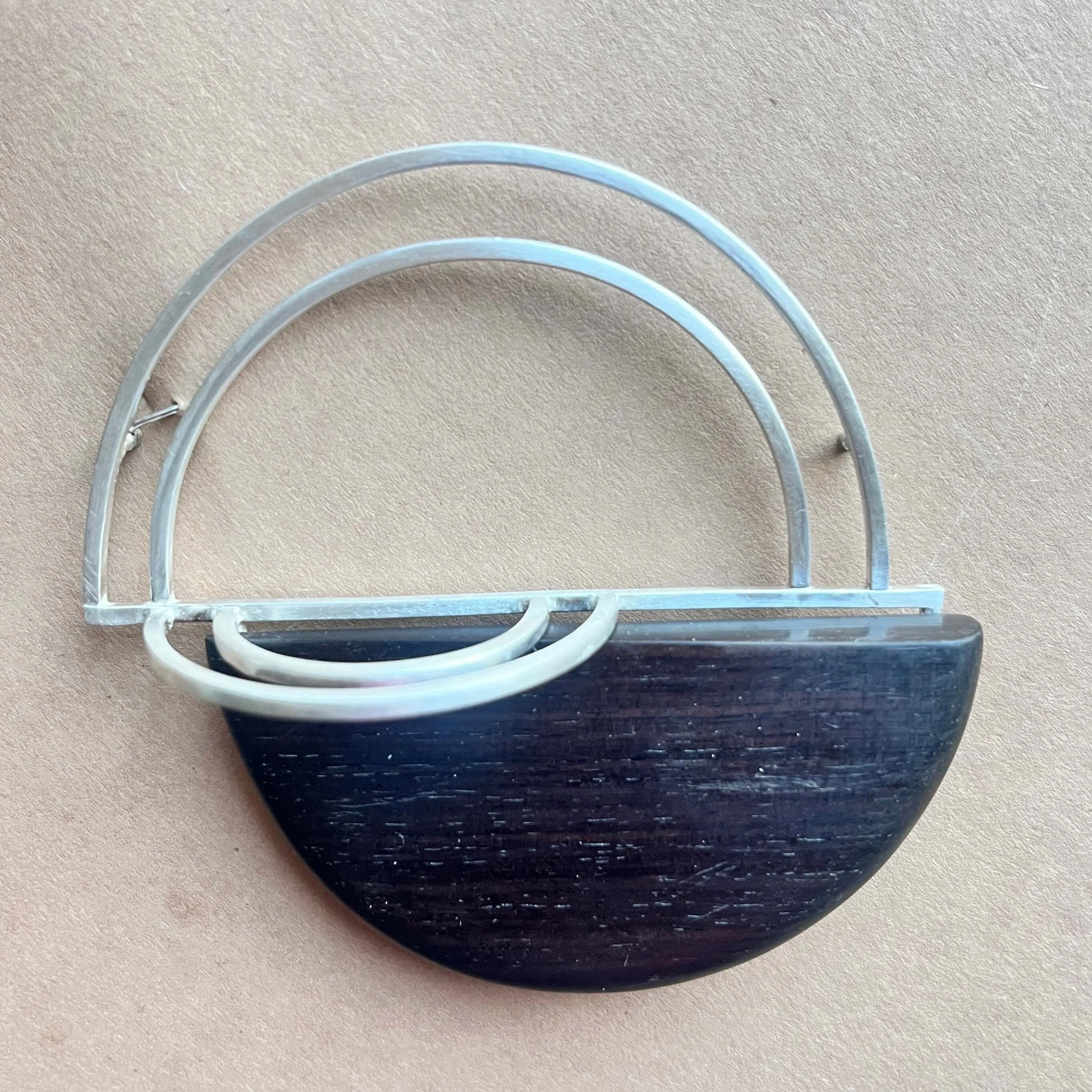 Mixed media ebony and silver brooch