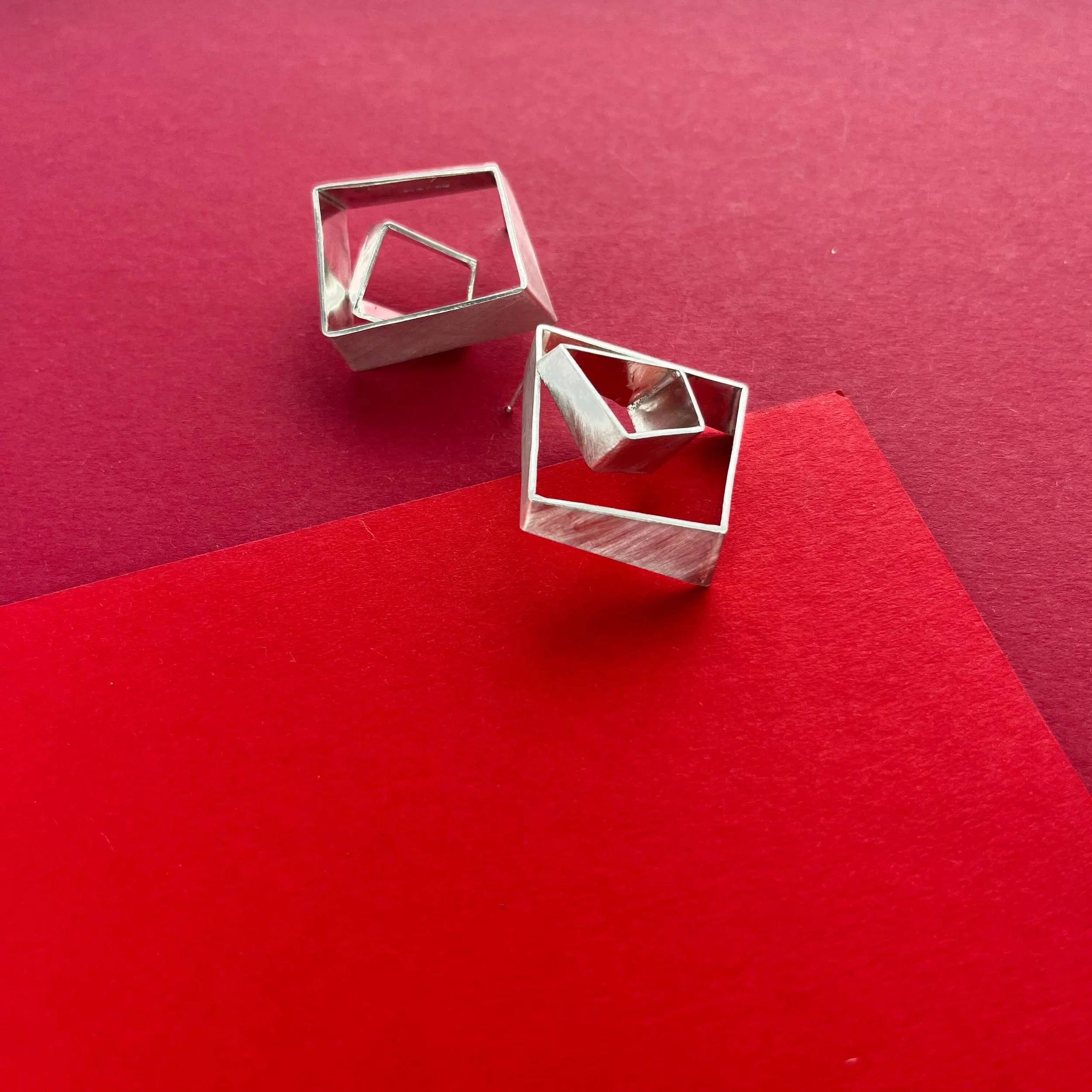 Large Mismatched Silver Stud Earrings