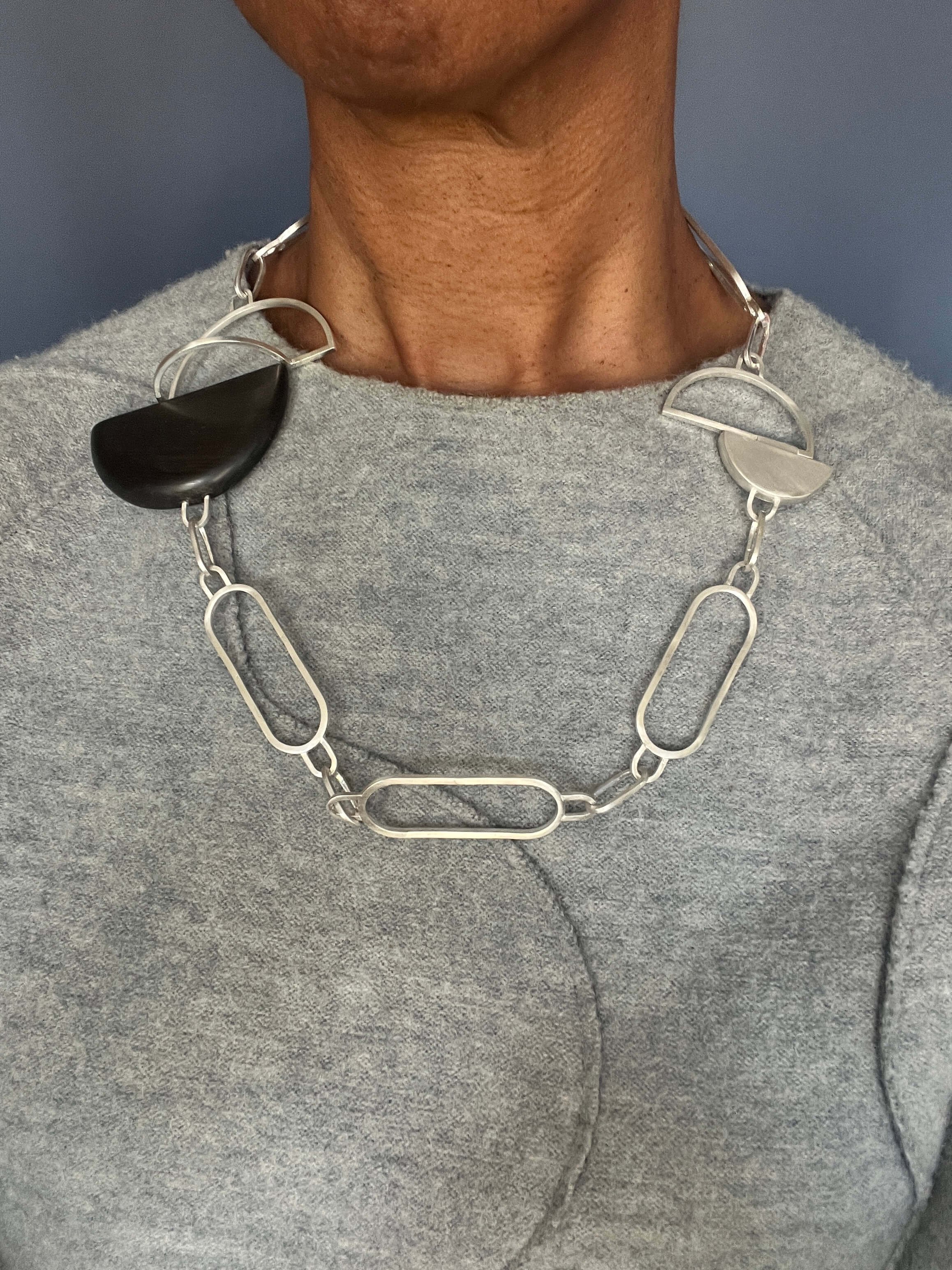 Unique Mixed Media Silver Chain Necklace