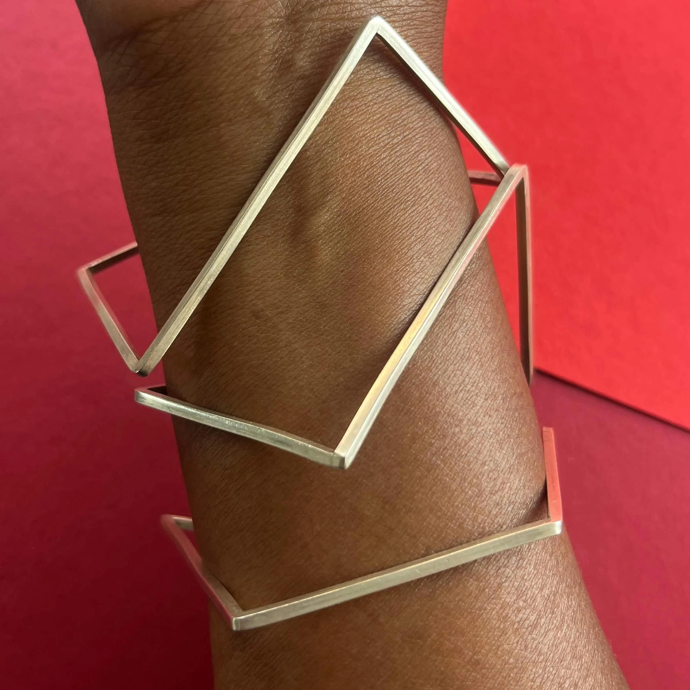 Set of 3 Silver Bangles Geometric