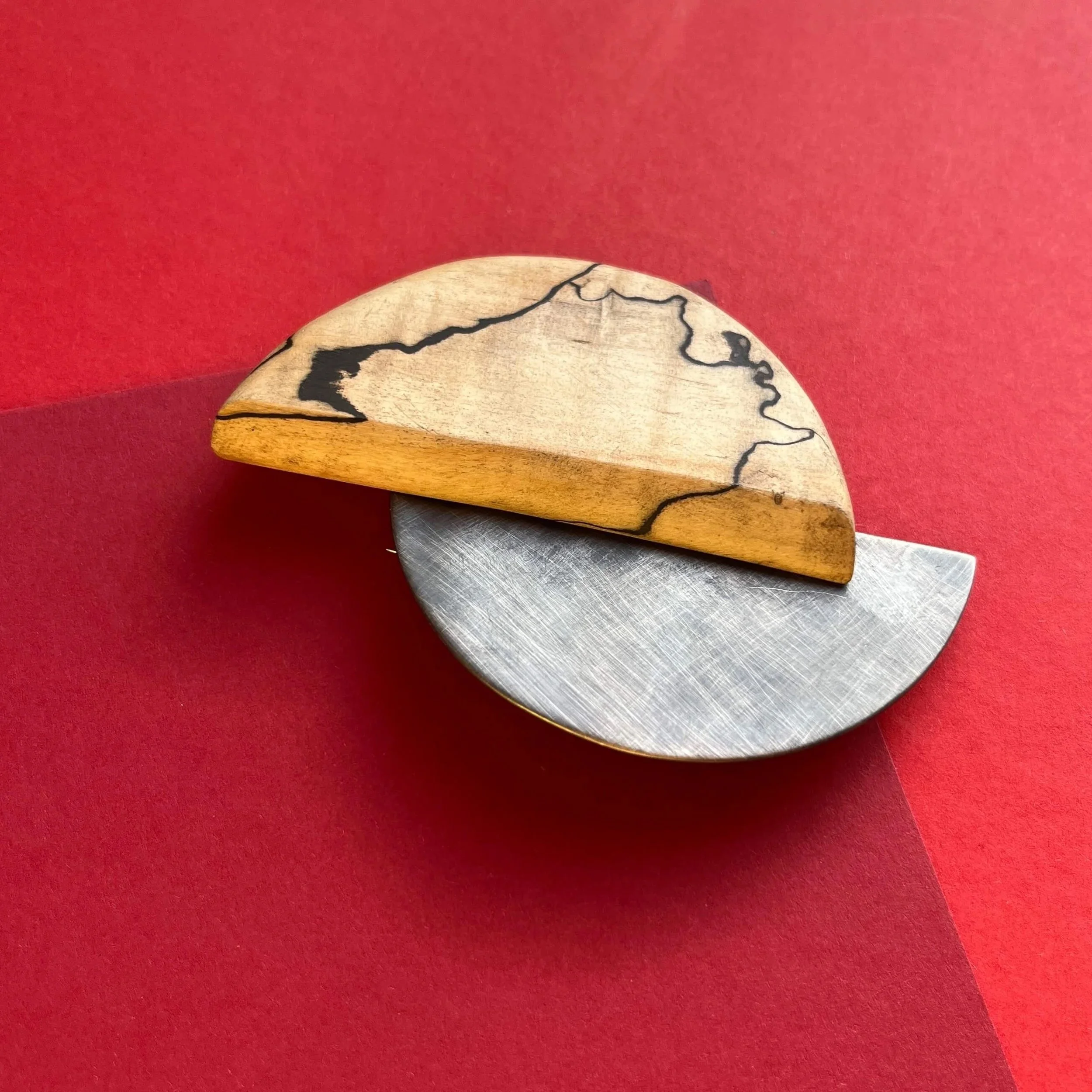 Recycled sterling silver and pale wood brooch