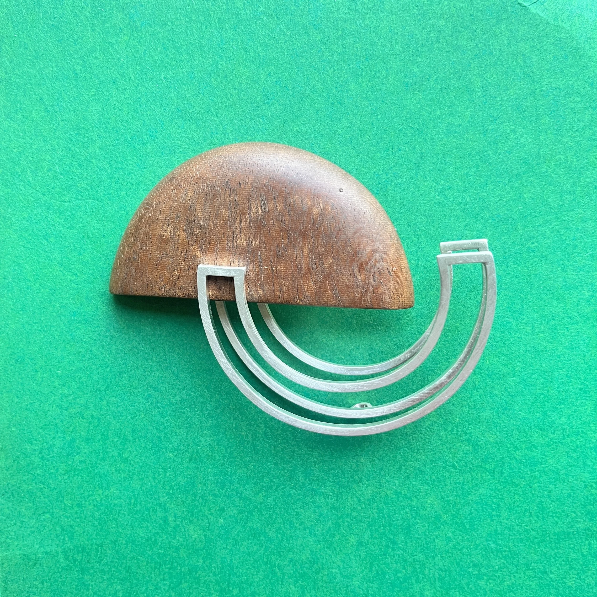 Sapele wood and silver modern brooch