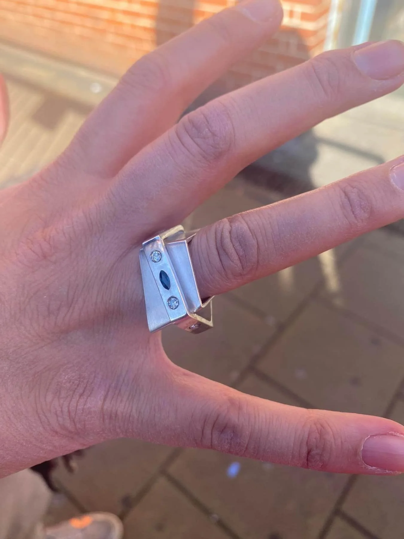 Remodelled Diamond and Sapphire Silver Ring