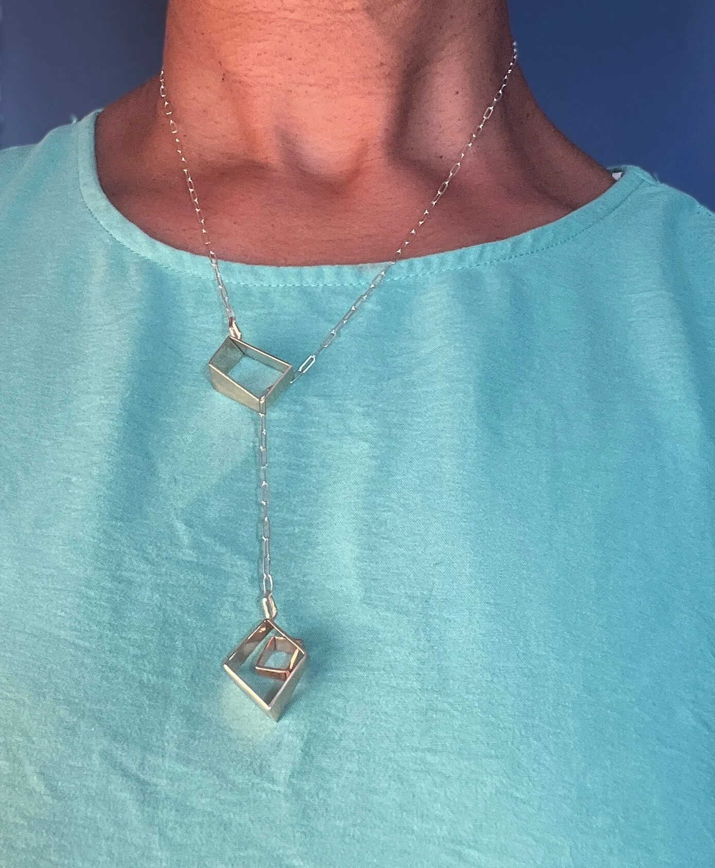 14 Carat Gold Lariat Necklace on Model