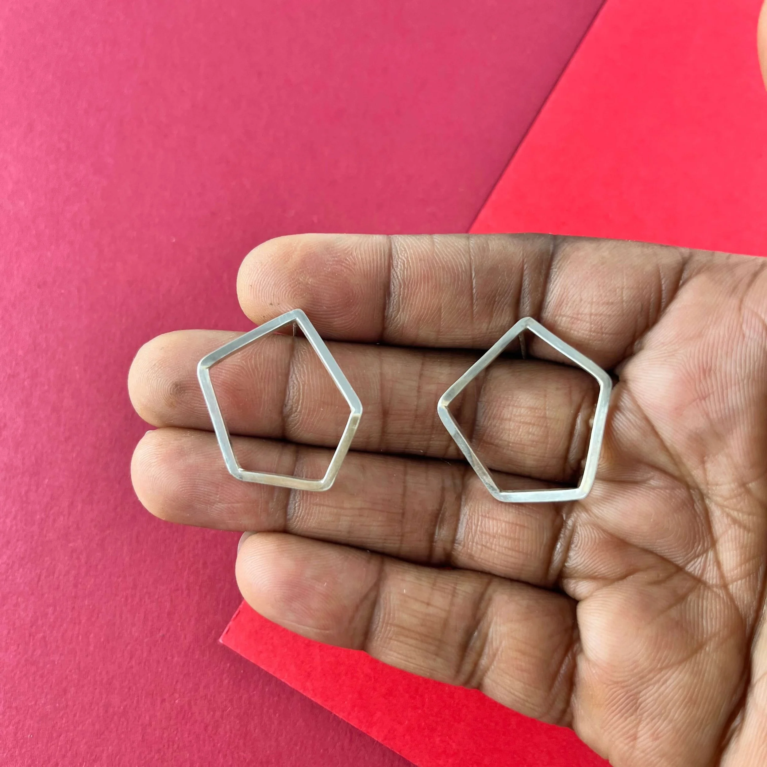 Handmade Silver Mismatched Geometric Earrings