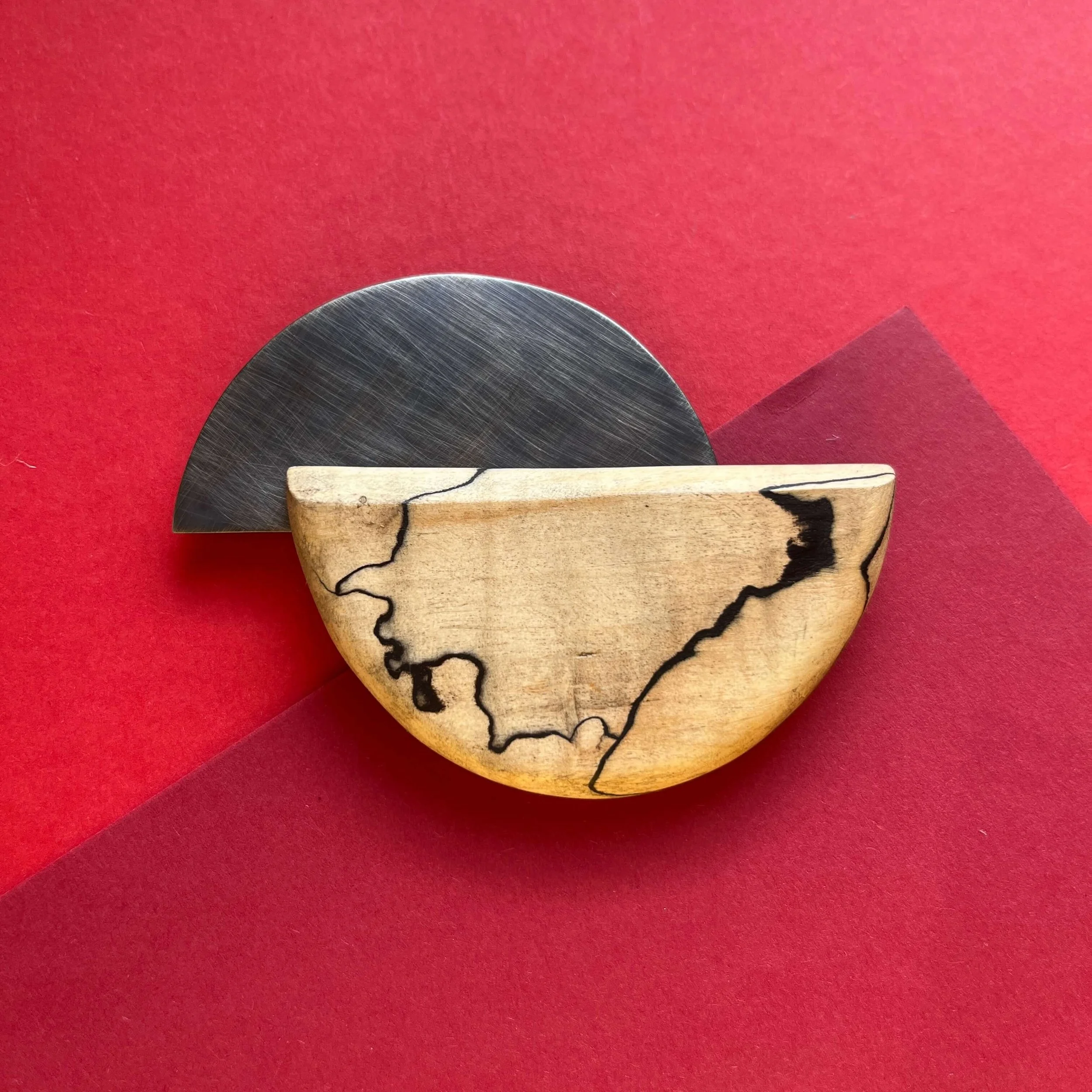 Oxidised Sterling Silver and wood brooch
