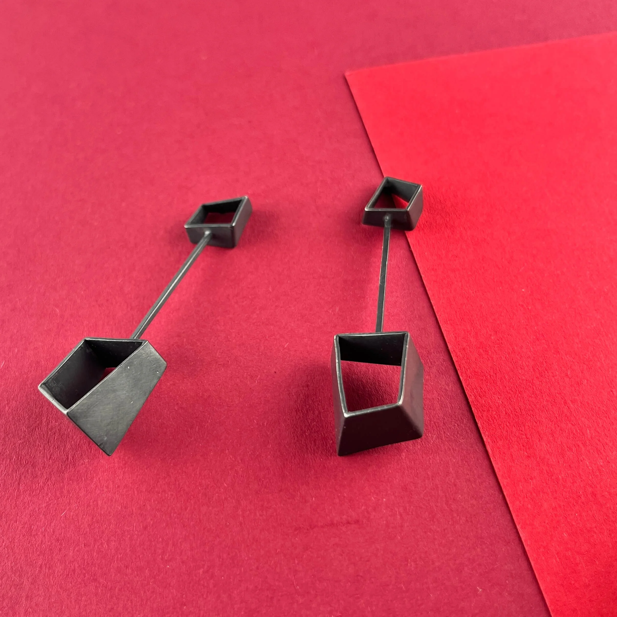 Asymmetric Oxidized Silver Earrings