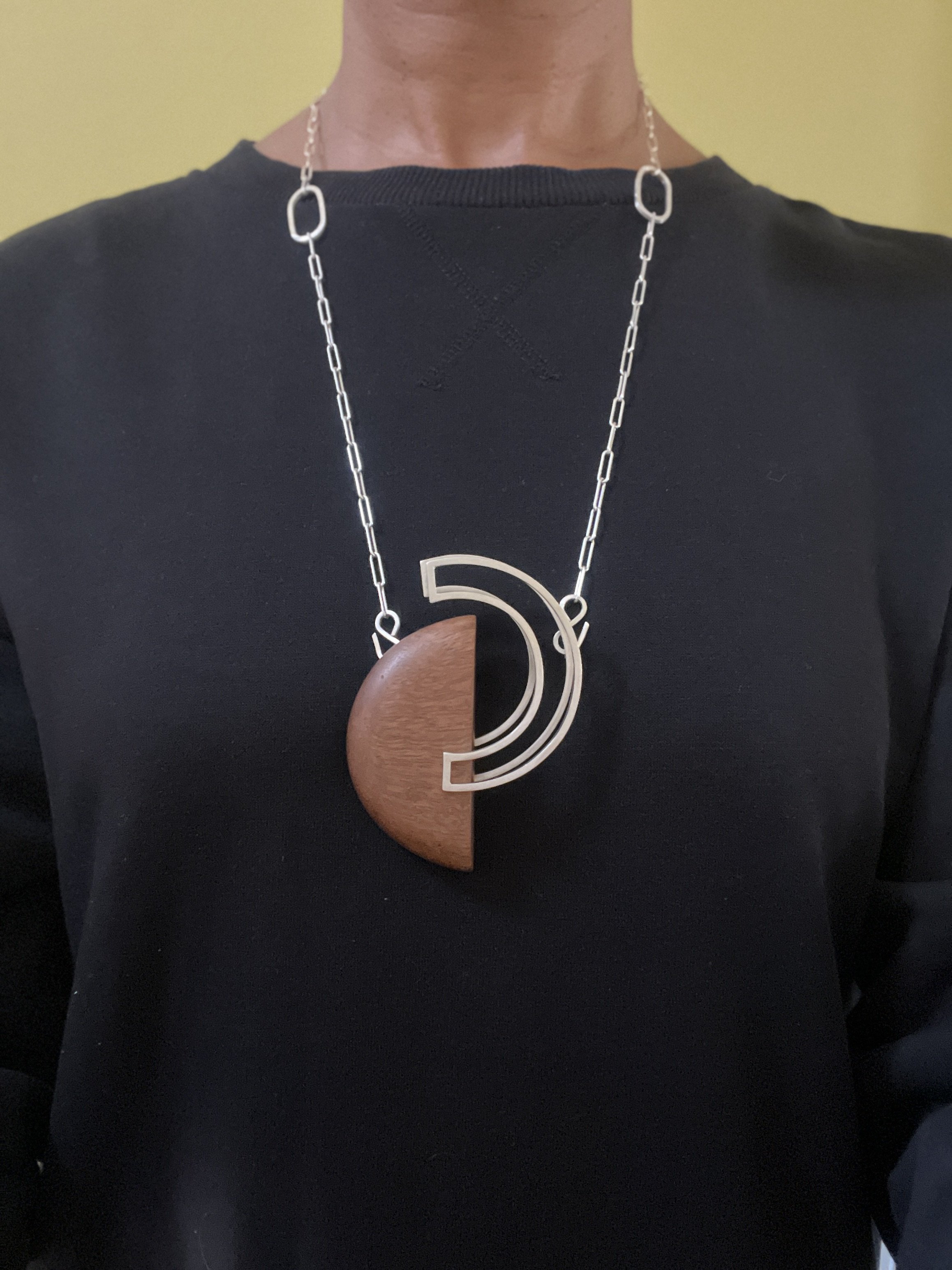 Mixed media silver pendant with detachable chain