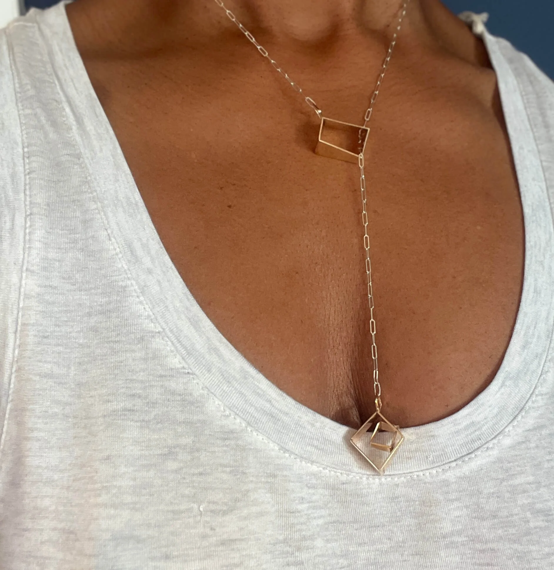 14 Carat Gold and Silver Necklace on Model