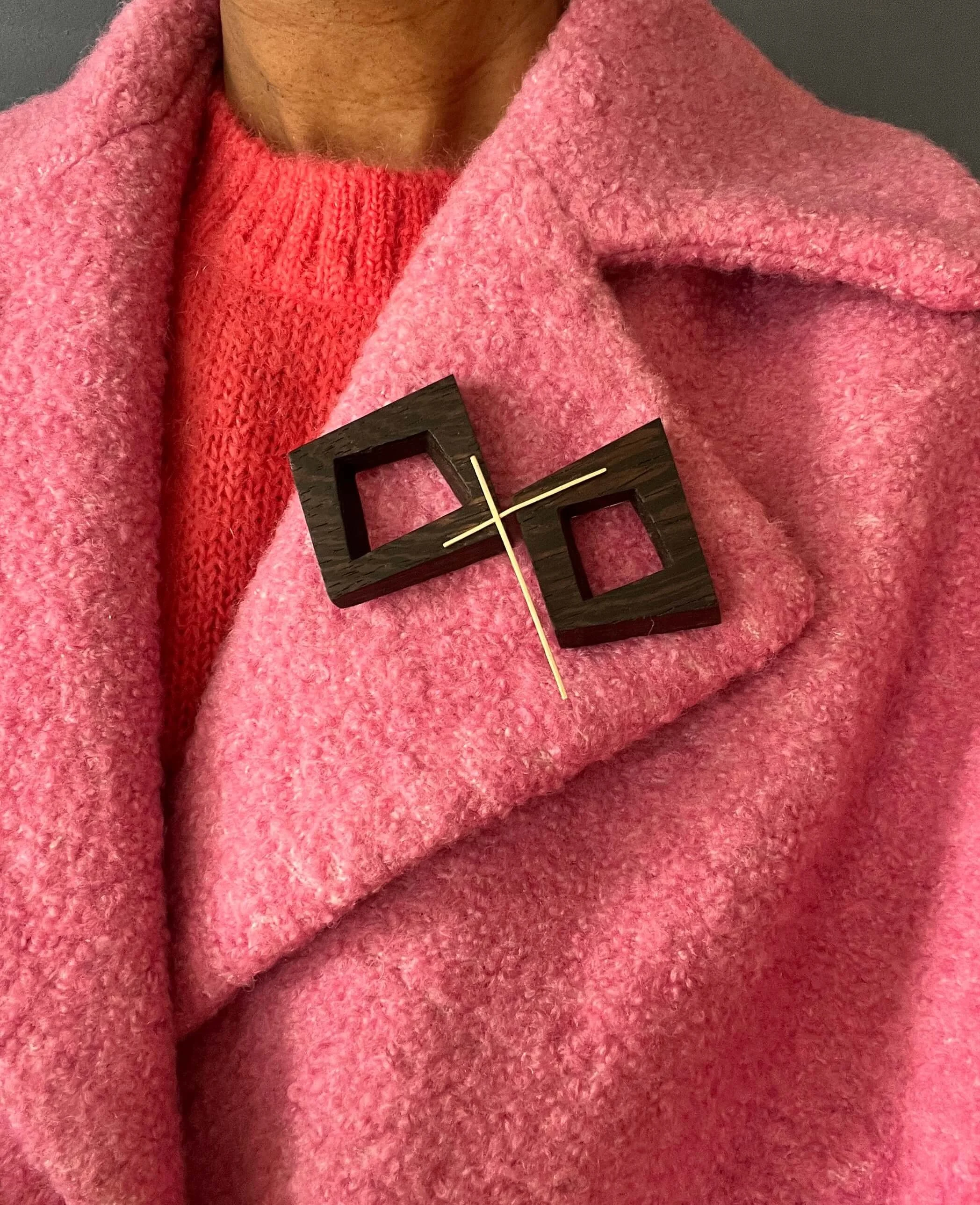 One of a kind wood and gold brooch