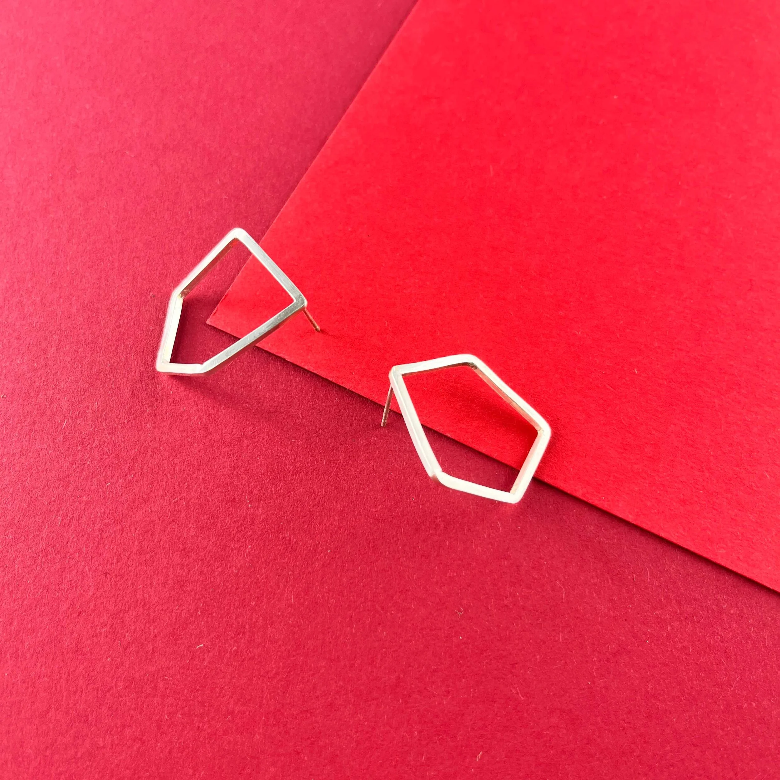 Large Geometric Hoop Silver Earrings