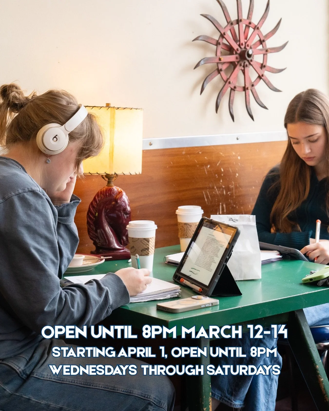 soft (&amp; hard) launch of our new hours ‼️

gbm will be open until 8pm march 12-14 for @carletoncollege reading days, and starting april 1, we&rsquo;ll be open until 8pm wednesdays through saturdays. we will change back to the 6:30am-6pm hours duri