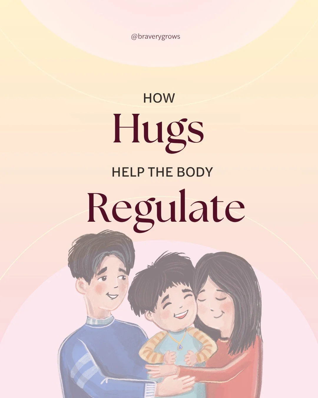 Hugs might seem simple, but for anxious kids, they are a powerful regulation tool.

3 reasons they help:
1. Hugs release oxytocin. This hormone tells your child, &ldquo;You&rsquo;re safe.&rdquo;
2. It lowers cortisol &mdash; this is often why your ch