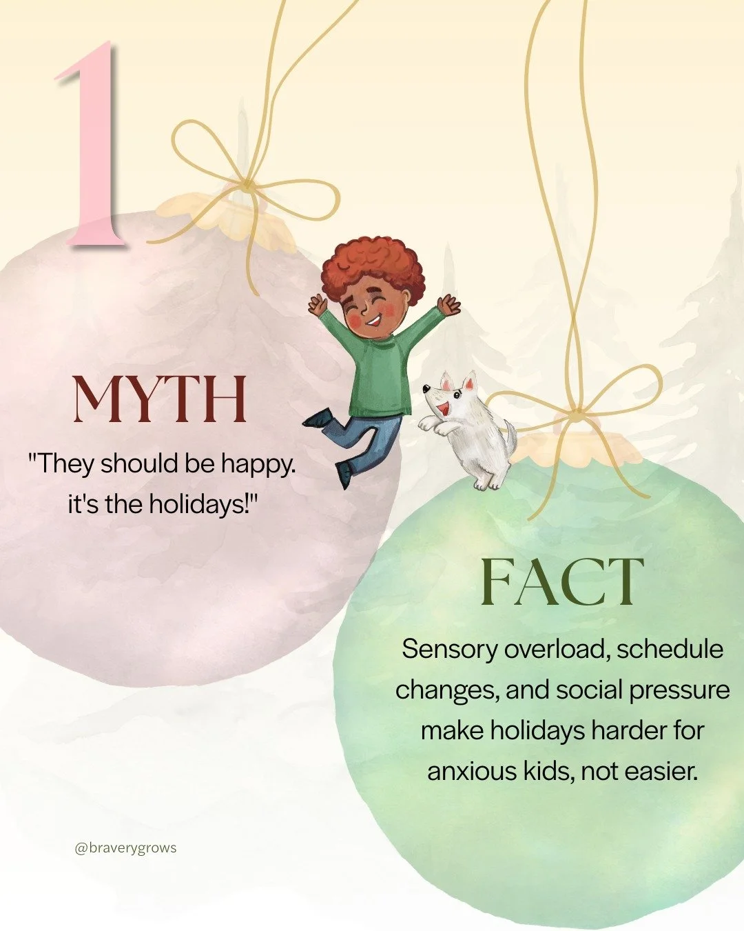 Debunking Holiday myths about anxious kids.🎄✨

💬MYTH: &ldquo;They should be happy. It&rsquo;s the holidays!&rdquo;
🧠FACT: Sensory overload, shifting routines, and social pressure can make the holidays more challenging for anxious kids, not easier.