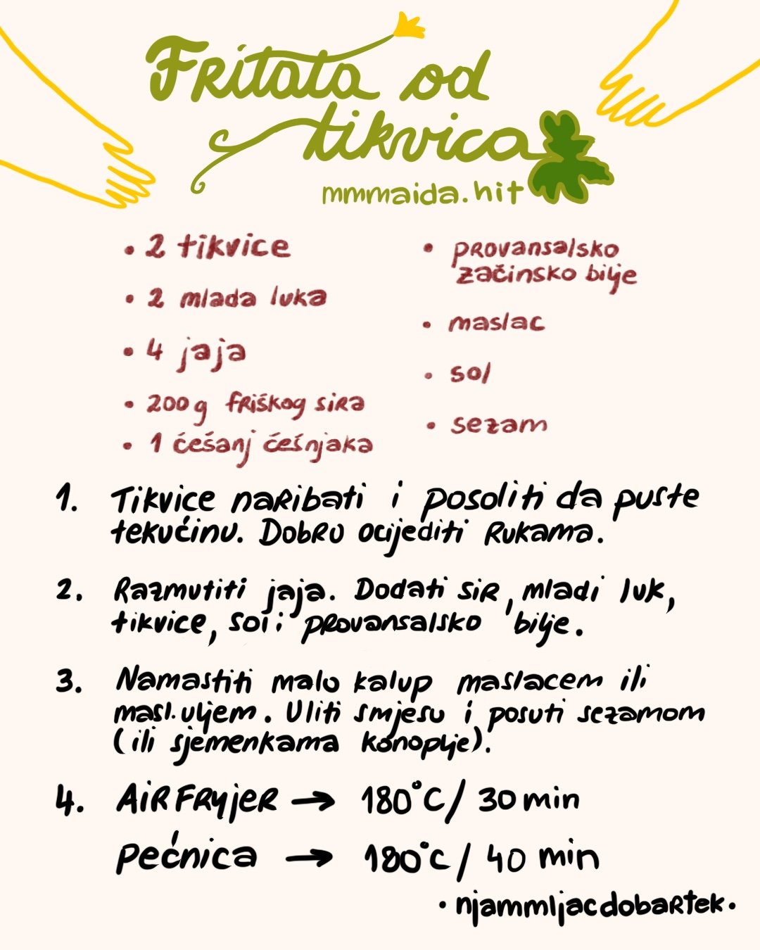 Frittata od tikvica bez glutena s niskim udjelom histamin. Vegetarijanska jela bez glutena i histamina.