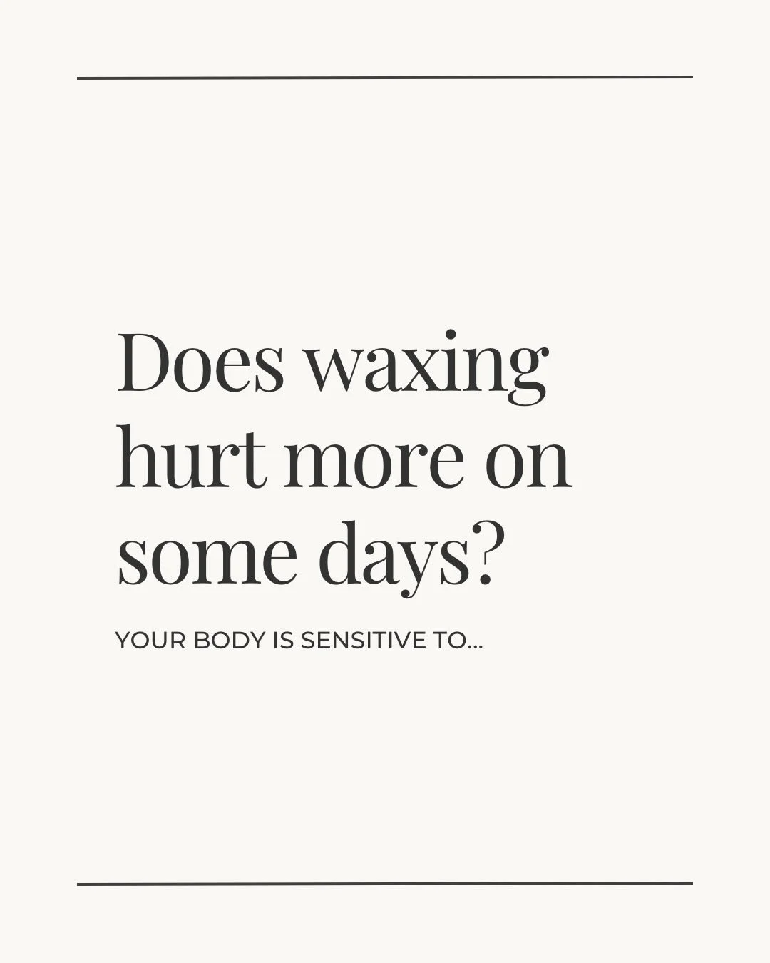 Your body's sensitivity levels play a huge part in your pain tolerance during a wax. Considr these factors when booking your next appointment.💖

#waxappointment #waxing #utahwaxer #slcbestwax