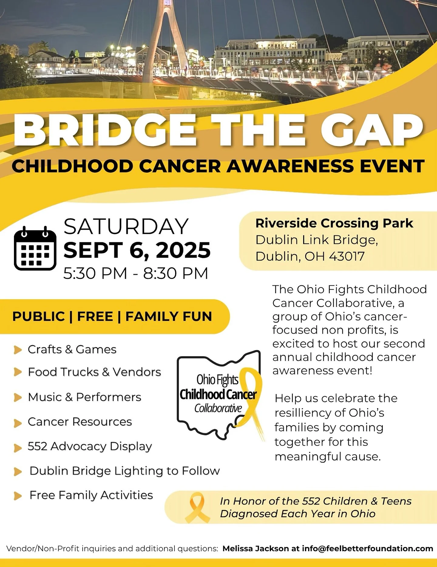 @thecmhfdn will be at Bridge the Gap Childhood Cancer Awareness event tomorrow as part of the Ohio Fights Childhood Cancer Collaborative! 

We&rsquo;ve got a fun chalk painting project, gold hair tinsel and treats &mdash; because childhood should be 