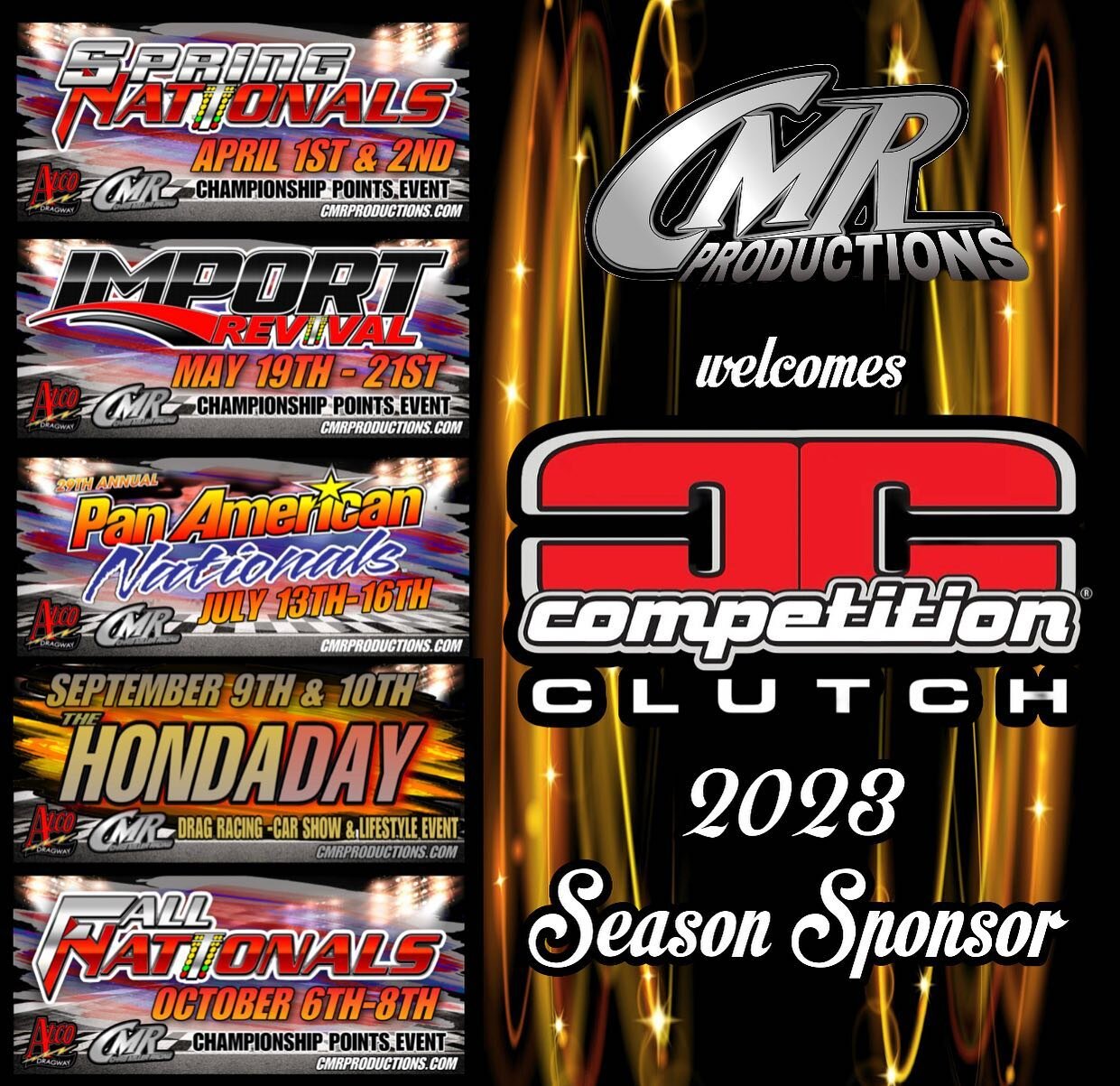 We here at CMR productions want to have everyone welcome @competitionclutch as our series sponsor. 

Next week will be releasing a contingency program for all classes that compete at the CMR events. So please be on the lookout for that info posted he