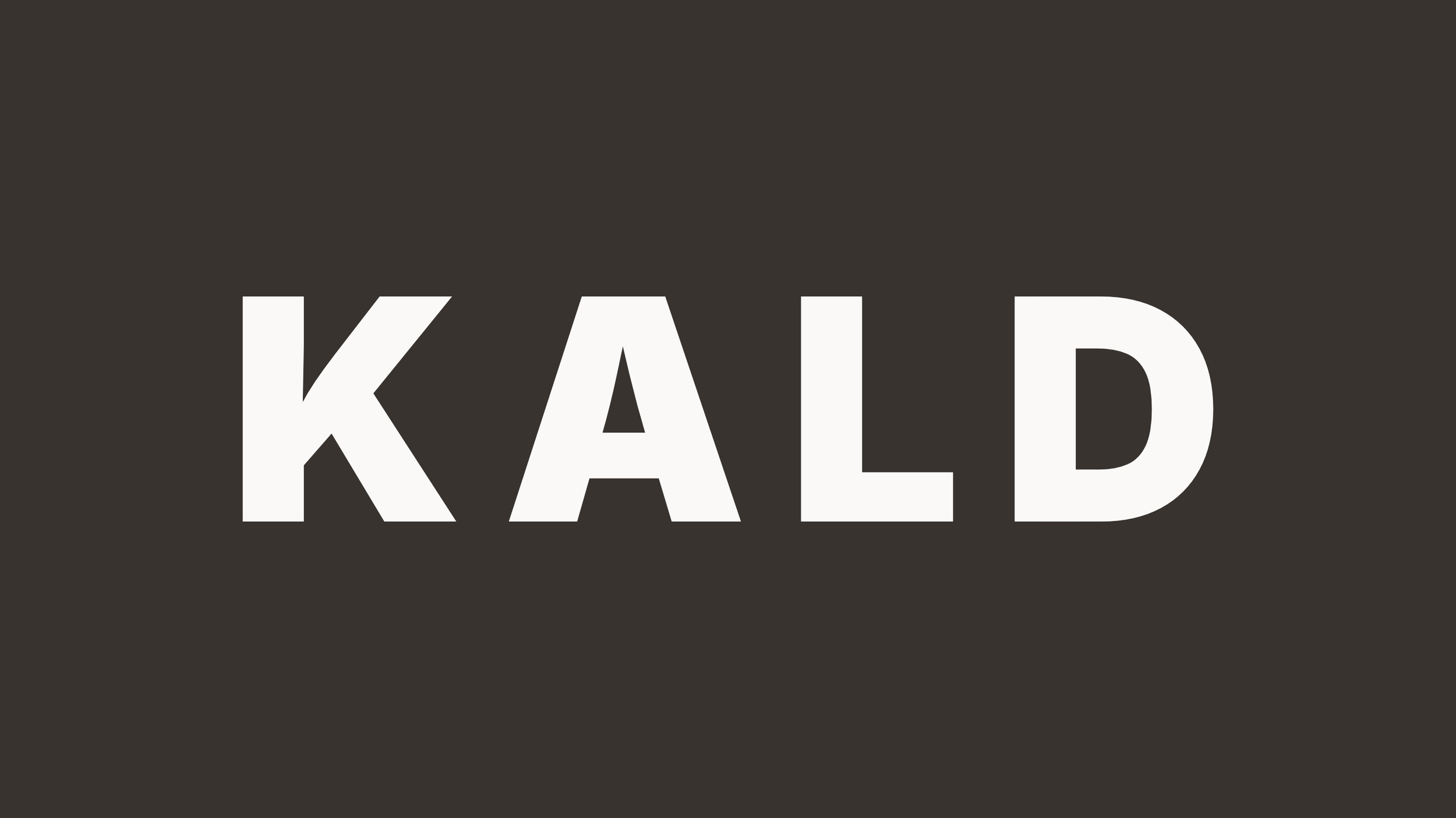 Close-up of a sign with the word 'KALED' written in bold white letters on a dark background.