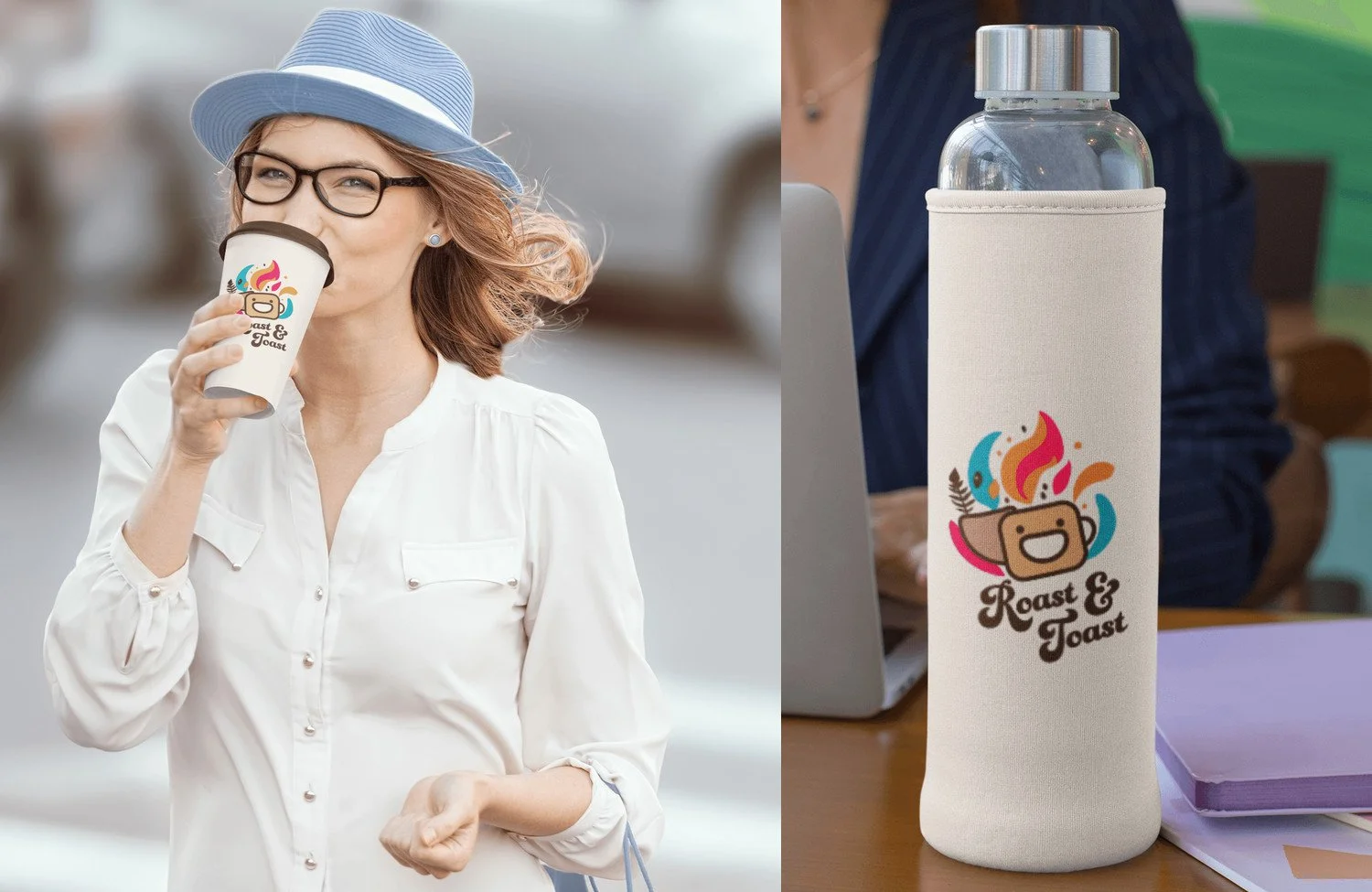 woman-holding-paper-cup-and mockup of coffee-koozie.jpg
