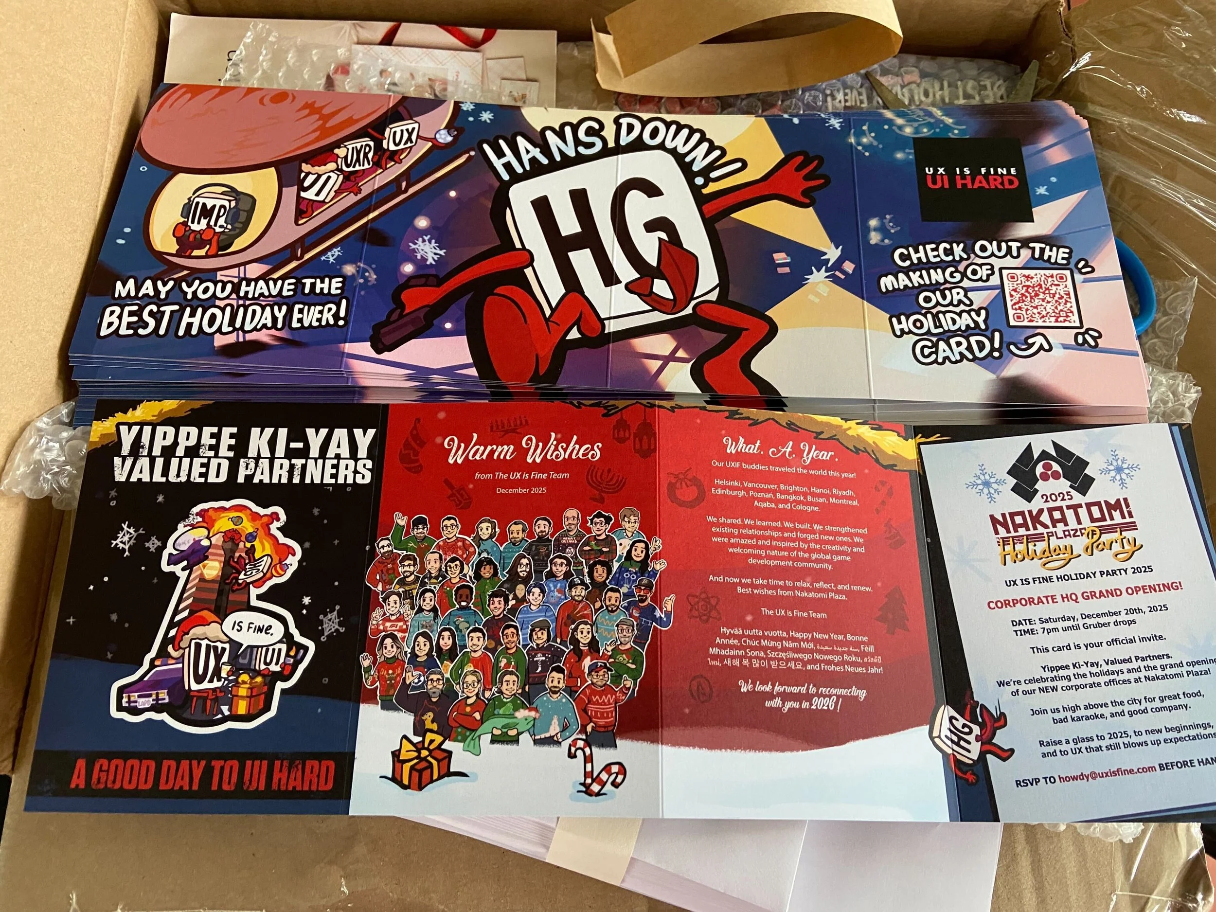 A box with the completed cards enclosed.