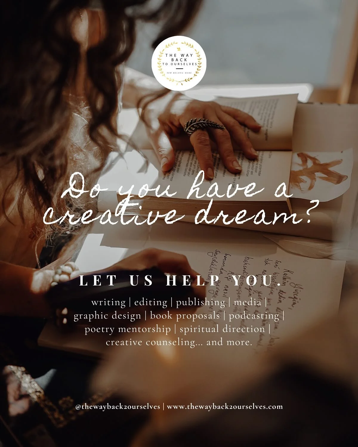🎉🎉Writer & creative friends! We have exciting news for you! OUR TEAM IS GROWING! 
As many of you know, The Way Back to Ourselves offers editing, publishing, creative counseling services, & more to help your creative dreams come true.
🎉We