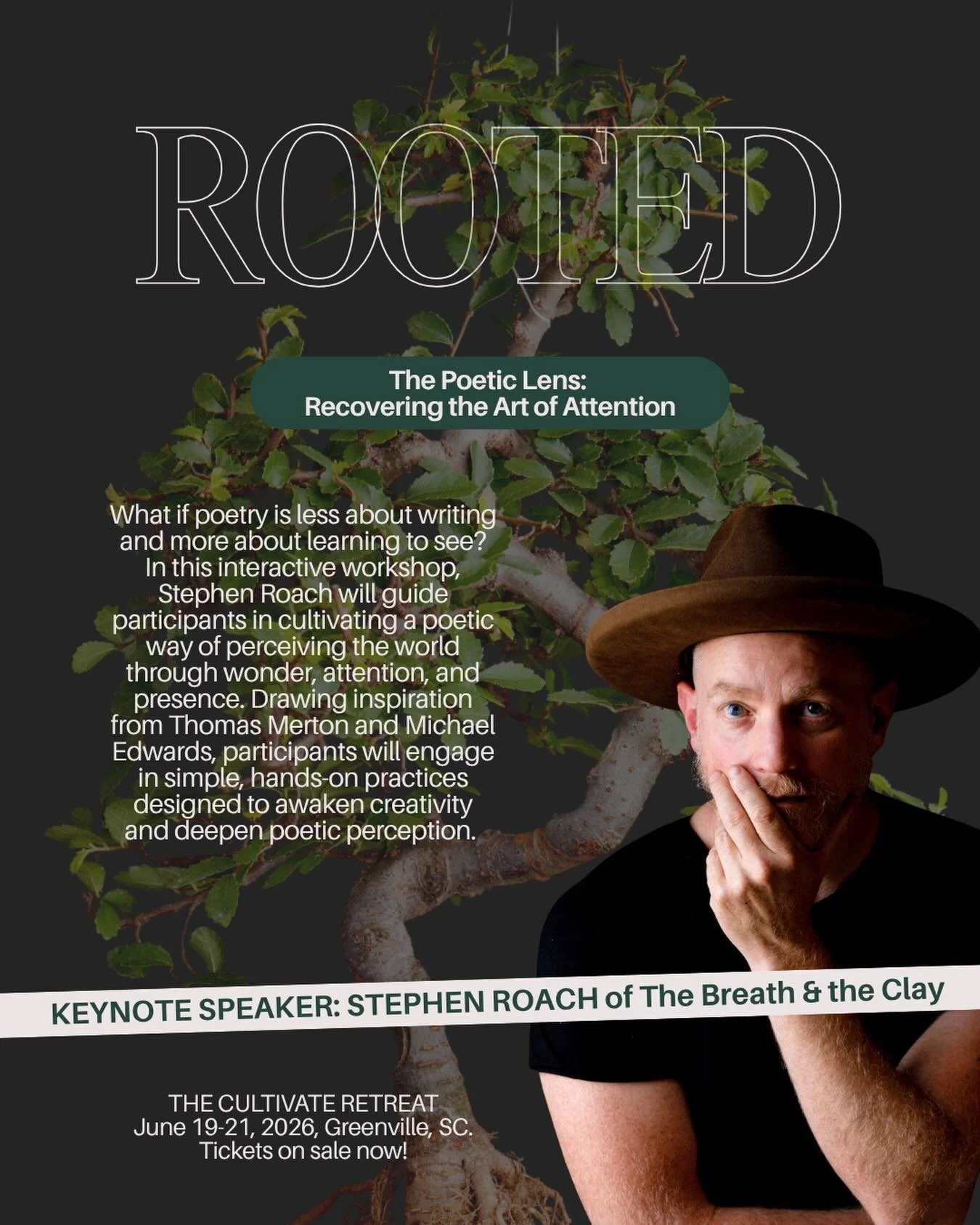 🌳🎉CALLING ALL CREATIVES &amp; WRITERS: Don&rsquo;t miss the Cultivate Retreat happening with @thewayback2ourselves, June 19-21, in Greenville, SC. This year&rsquo;s theme is ROOTED.

🎉We will be revealing our keynote speaker&rsquo;s and featured s