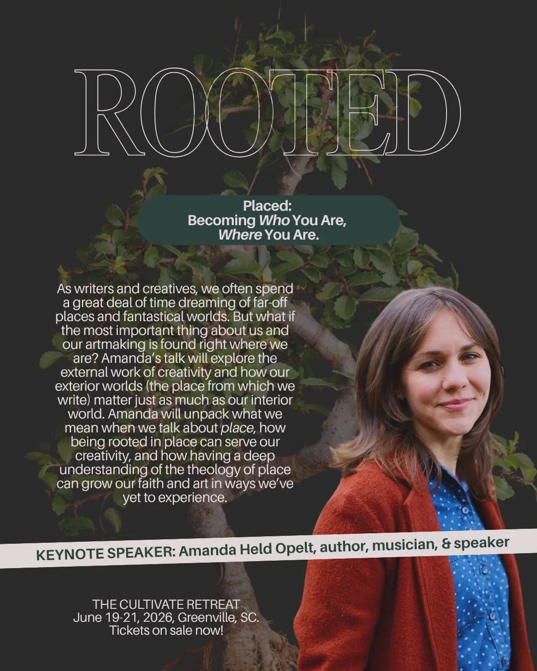 🎉🌳CALLING ALL CREATIVES &amp; WRITERS: Don&rsquo;t miss the Cultivate Retreat happening with @thewayback2ourselves, June 19-21, in Greenville, SC. This year&rsquo;s theme is ROOTED.

✨✨We will be revealing our keynote speaker&rsquo;s and featured s