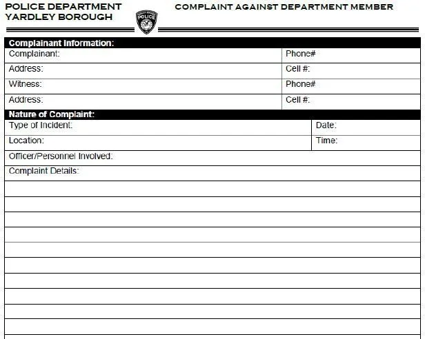 Complaint Against Officer Form