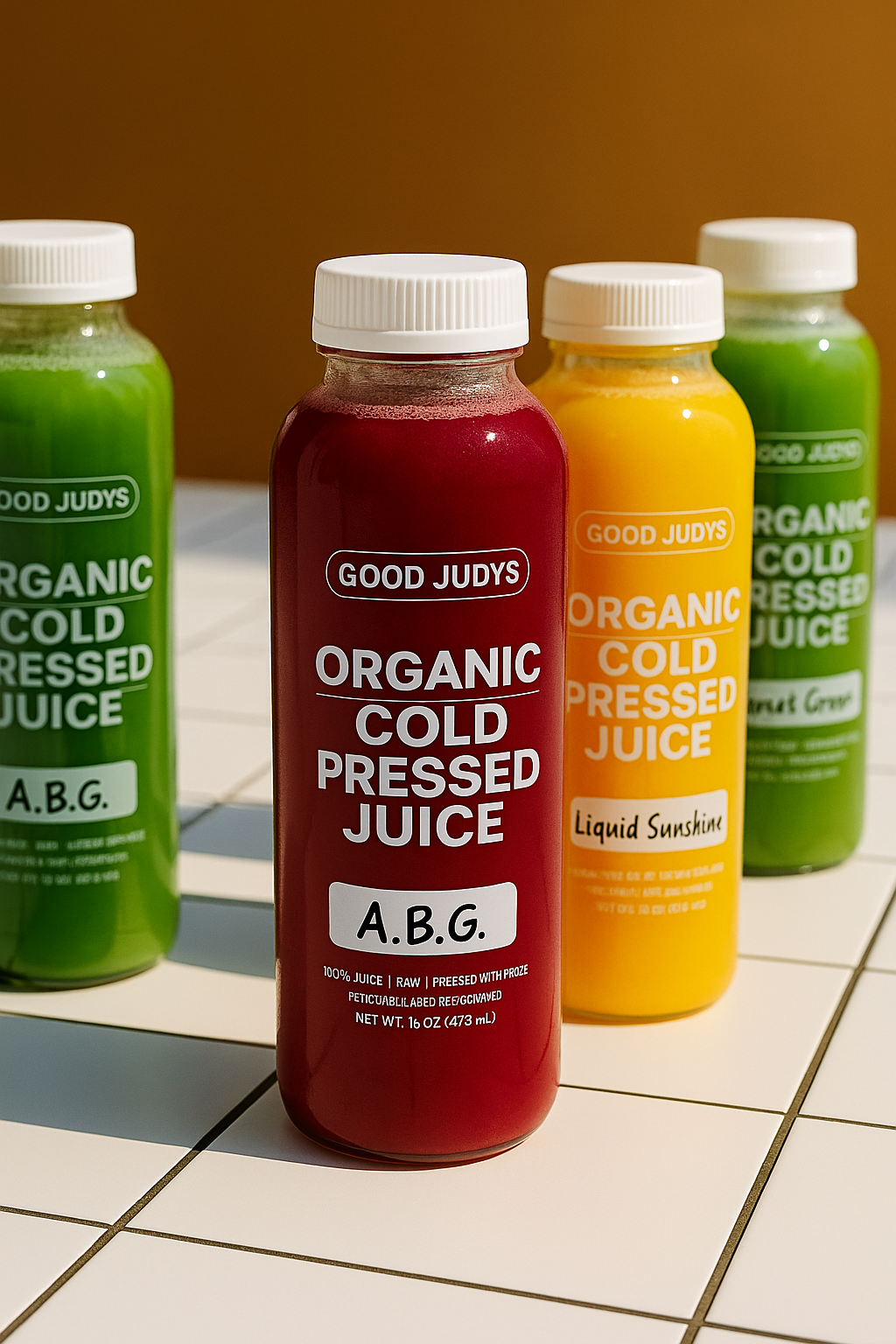 Good Judy's bottles of cold pressed juices