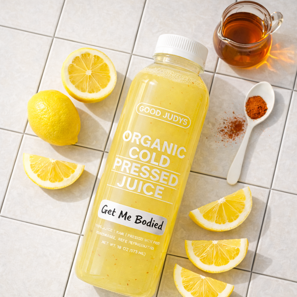 A spicy lemonade style juice that is inspired by the classic maple, cayenne, lemon juice cleanse of the 90s. Made by Good Judy's Market.