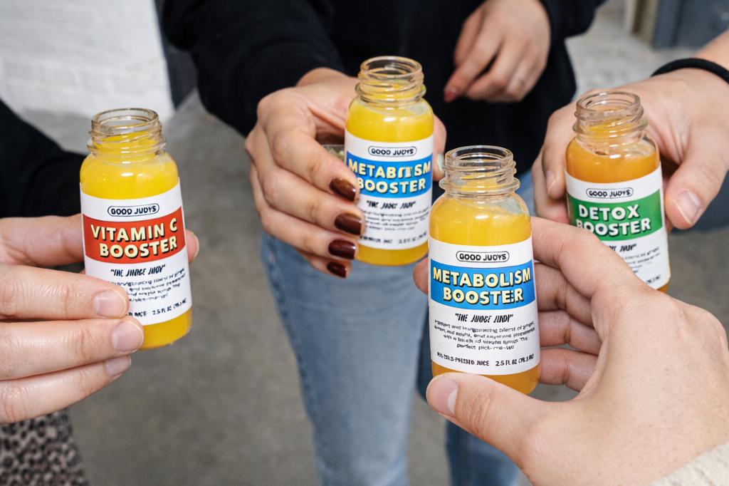 juice shots at work during healthy lunch catering