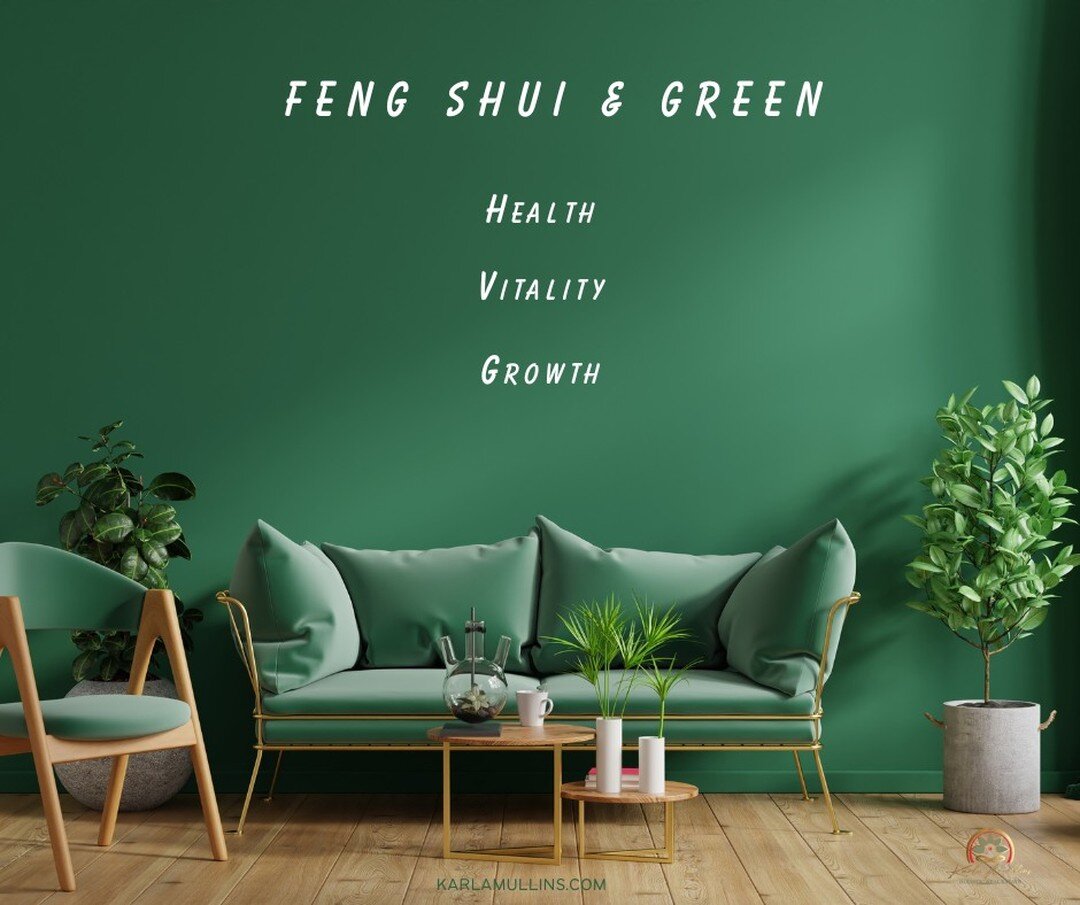 GREEN

In Feng Shui, the color Green represents:

🌱The Family &amp; Health sector of your home
🌱Used to support Growth, Vitality and Regeneration
🌱The wood element
🌱The Heart Chakra
🌱Spring
🌱Renewal, New Beginnings, Growth, Healing &amp; Nature