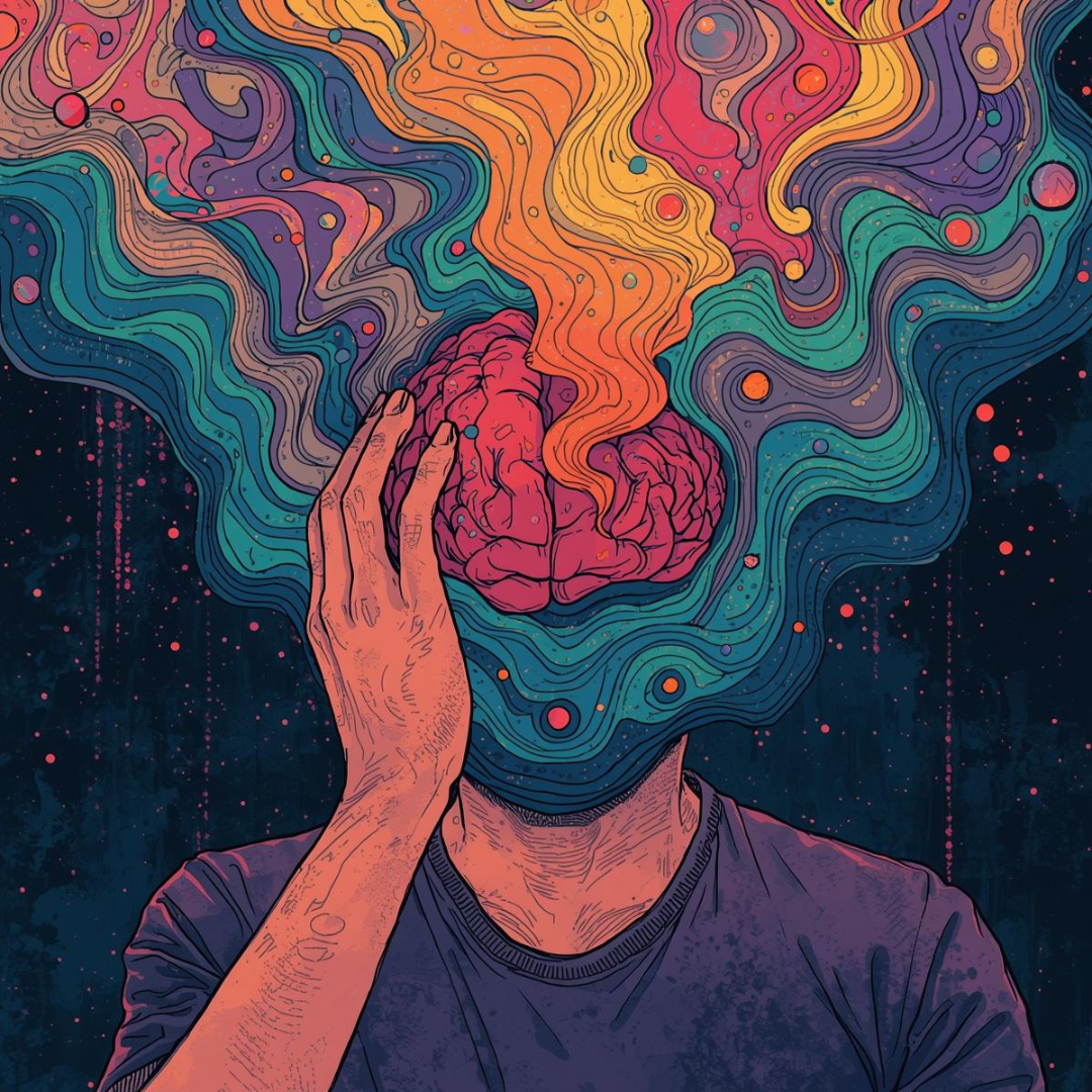 Person holding their head (headache/fatigue) signaling trauma in the body.