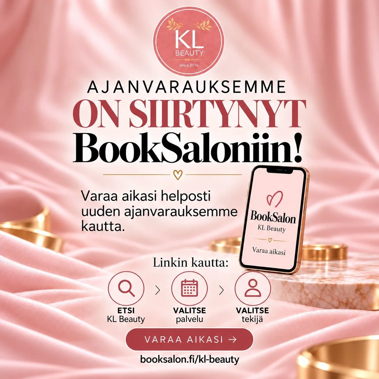 Uusi ajanvaraus, tuttu KL Beauty 💗 Olemme siirtyneet BookSaloniin!

Bion linkki 👉🏼 etsi KL Beauty 👉🏼 valitse palvelu &amp; tekij&auml; 👉🏼 varaa oma kauneushetkesi ❤️

booksalon.fi/kl-beauty
