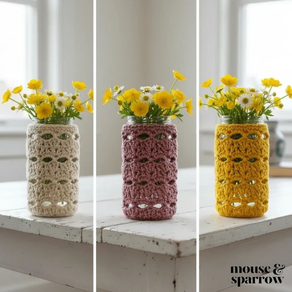 how to crochet a glass jar cover